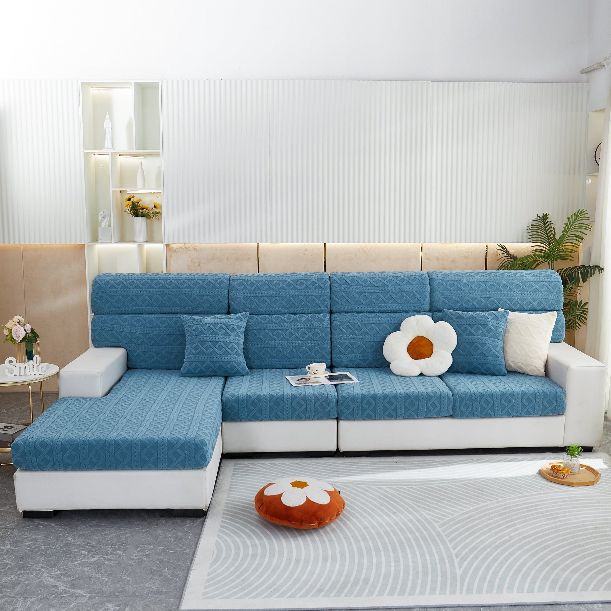 Stretch Couch Seat Cushion Covers, Sofa Slipcover Sofa Cover Soft Flexibility with Elastic Bottom in stylish living room setting