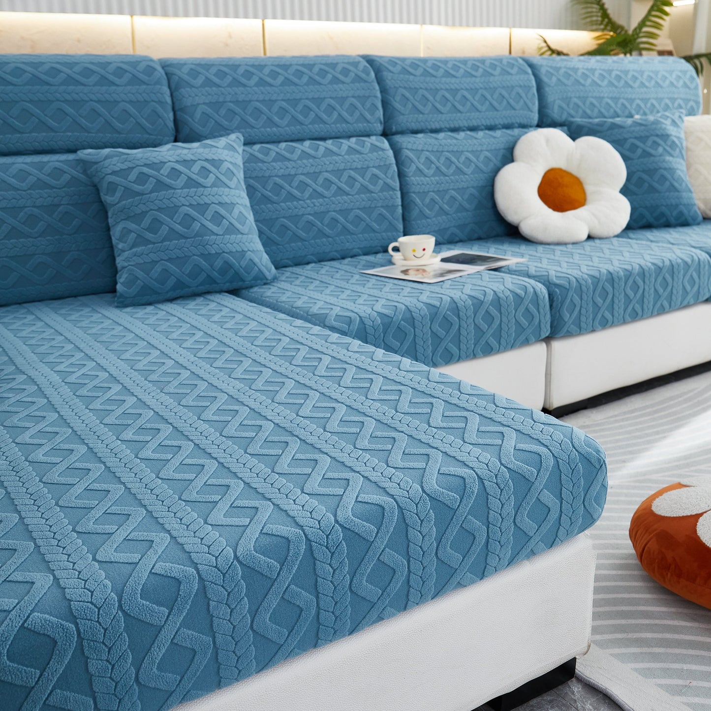 Stretch Couch Seat Cushion Covers, Sofa Slipcover Sofa Cover Soft Flexibility with Elastic Bottom in a stylish living room.