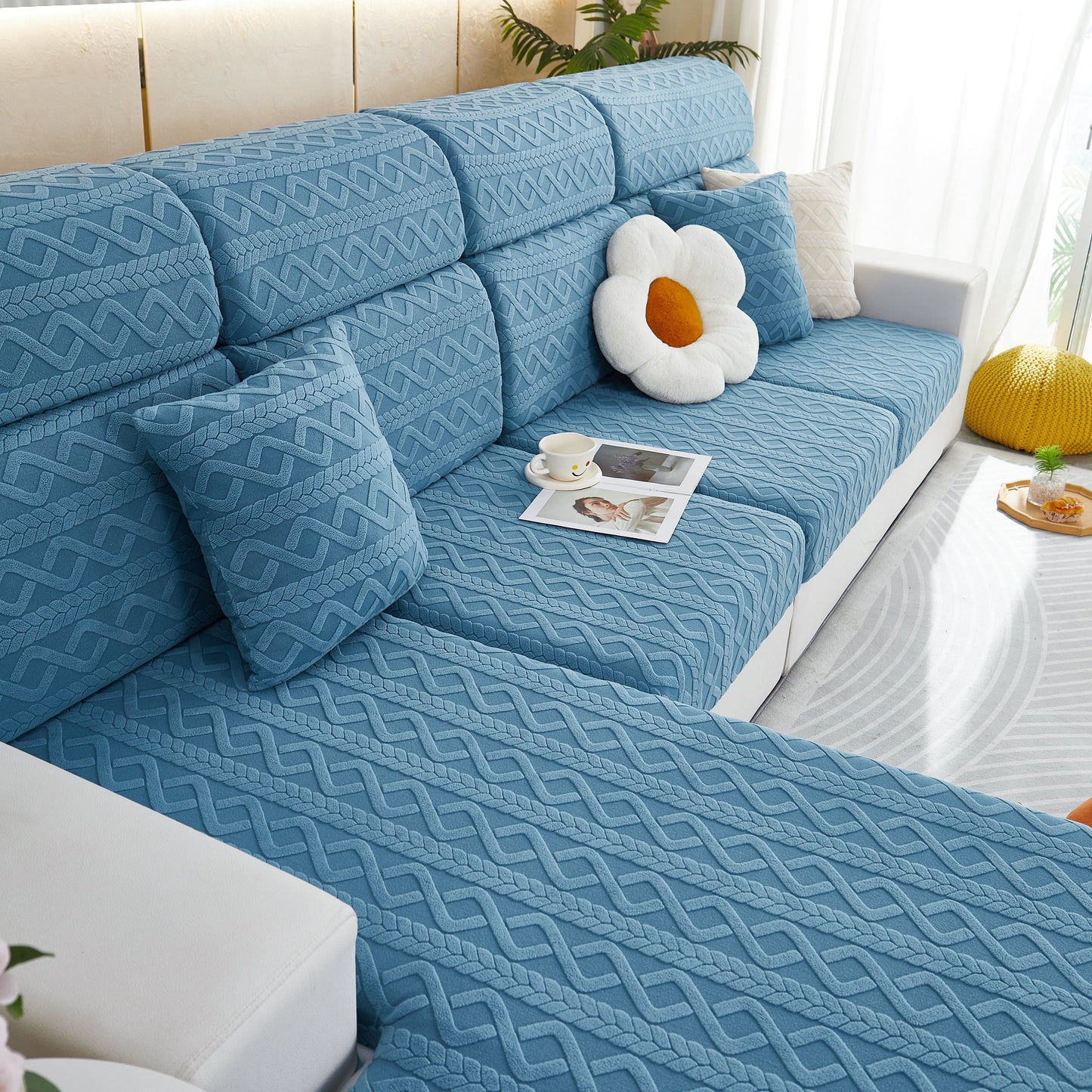 Stretch Couch Seat Cushion Covers, Sofa Slipcover Sofa Cover Soft Flexibility with Elastic Bottom in a modern living room setting