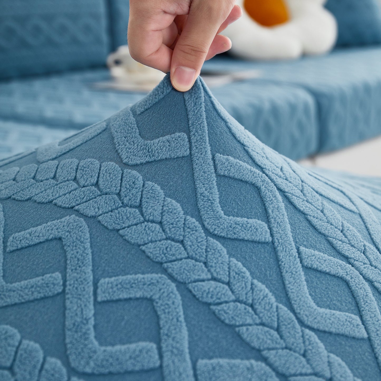 Stretch Couch Seat Cushion Covers, Sofa Slipcover Sofa Cover Soft Flexibility with Elastic Bottom in decorative blue fabric