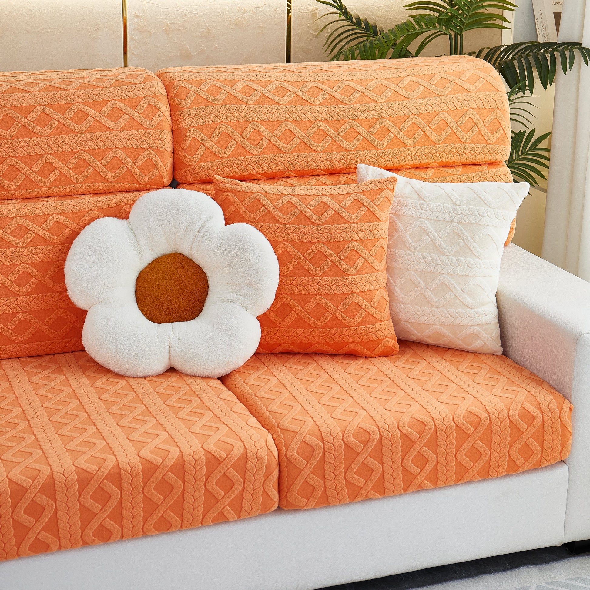 Stylish orange Stretch Couch Seat Cushion Covers, Sofa Slipcover Sofa Cover Soft Flexibility with Elastic Bottom for modern decor