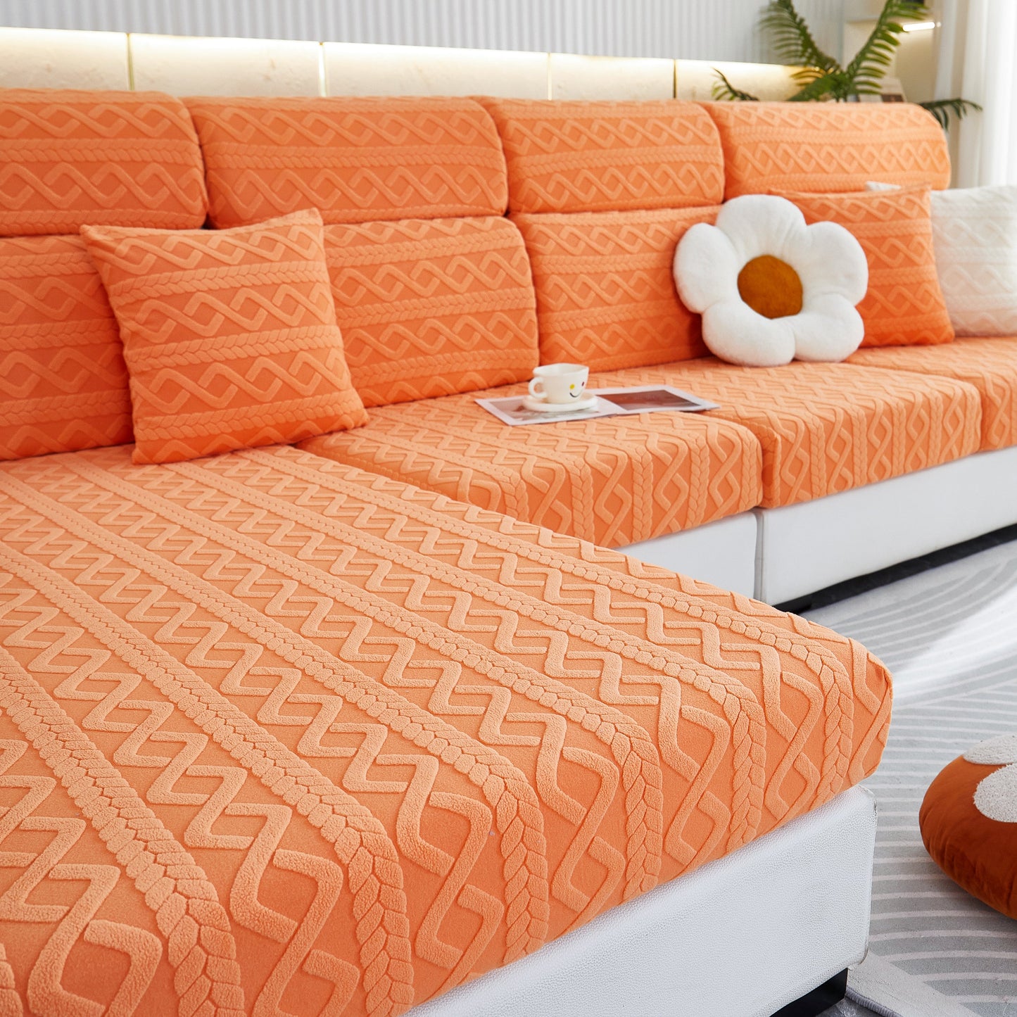 Stretch Couch Seat Cushion Covers, Sofa Slipcover Sofa Cover Soft Flexibility with Elastic Bottom in vibrant orange