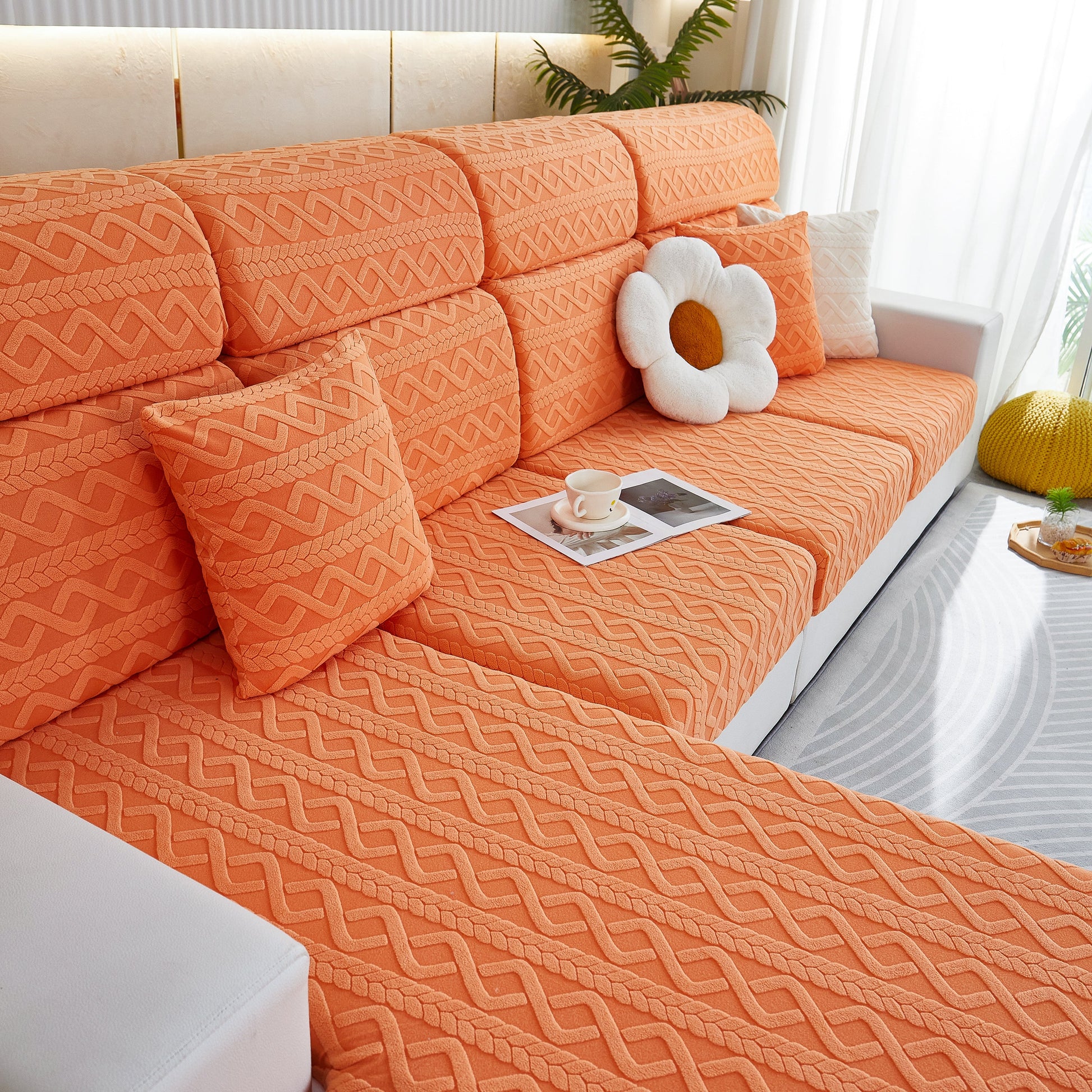 Stretch Couch Seat Cushion Covers, Sofa Slipcover Sofa Cover Soft Flexibility with Elastic Bottom in orange