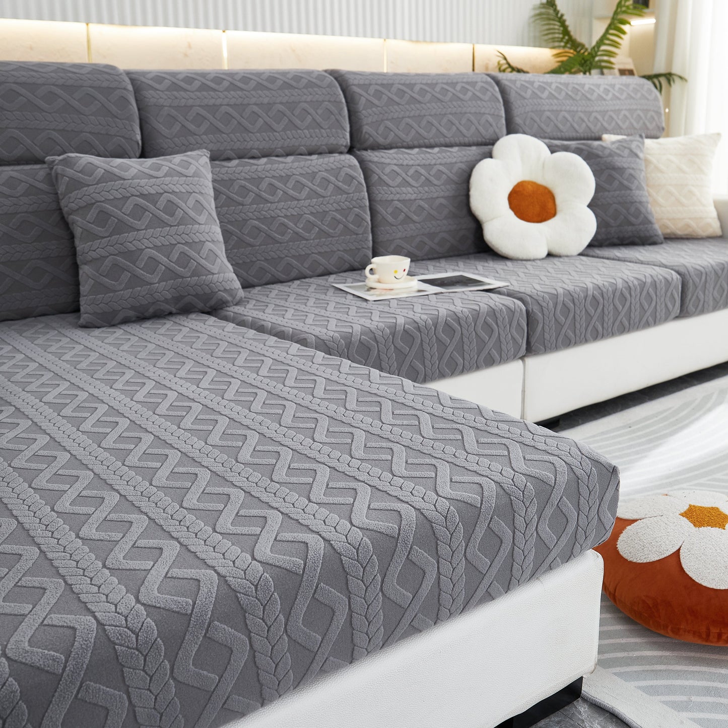 Stretch Couch Seat Cushion Covers, Sofa Slipcover Sofa Cover Soft Flexibility with Elastic Bottom in a modern living room setting.