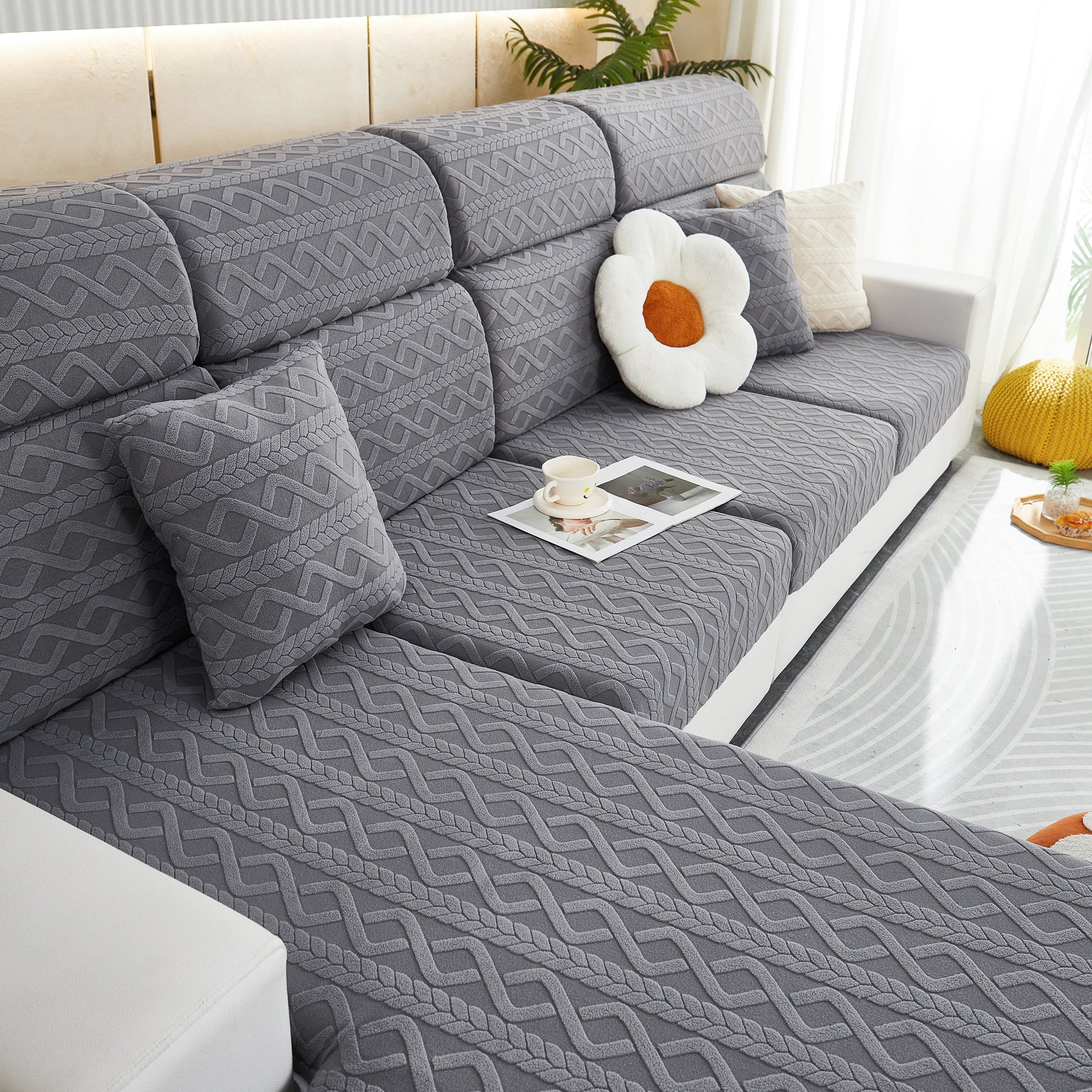Stretch Couch Seat Cushion Covers, Sofa Slipcover Sofa Cover Soft Flexibility with Elastic Bottom in modern living room.