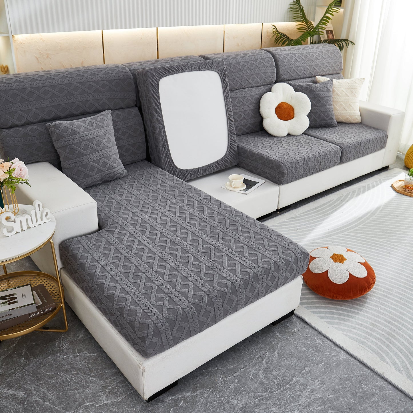Stretch Couch Seat Cushion Covers, Sofa Slipcover Sofa Cover Soft Flexibility with Elastic Bottom in a modern living room