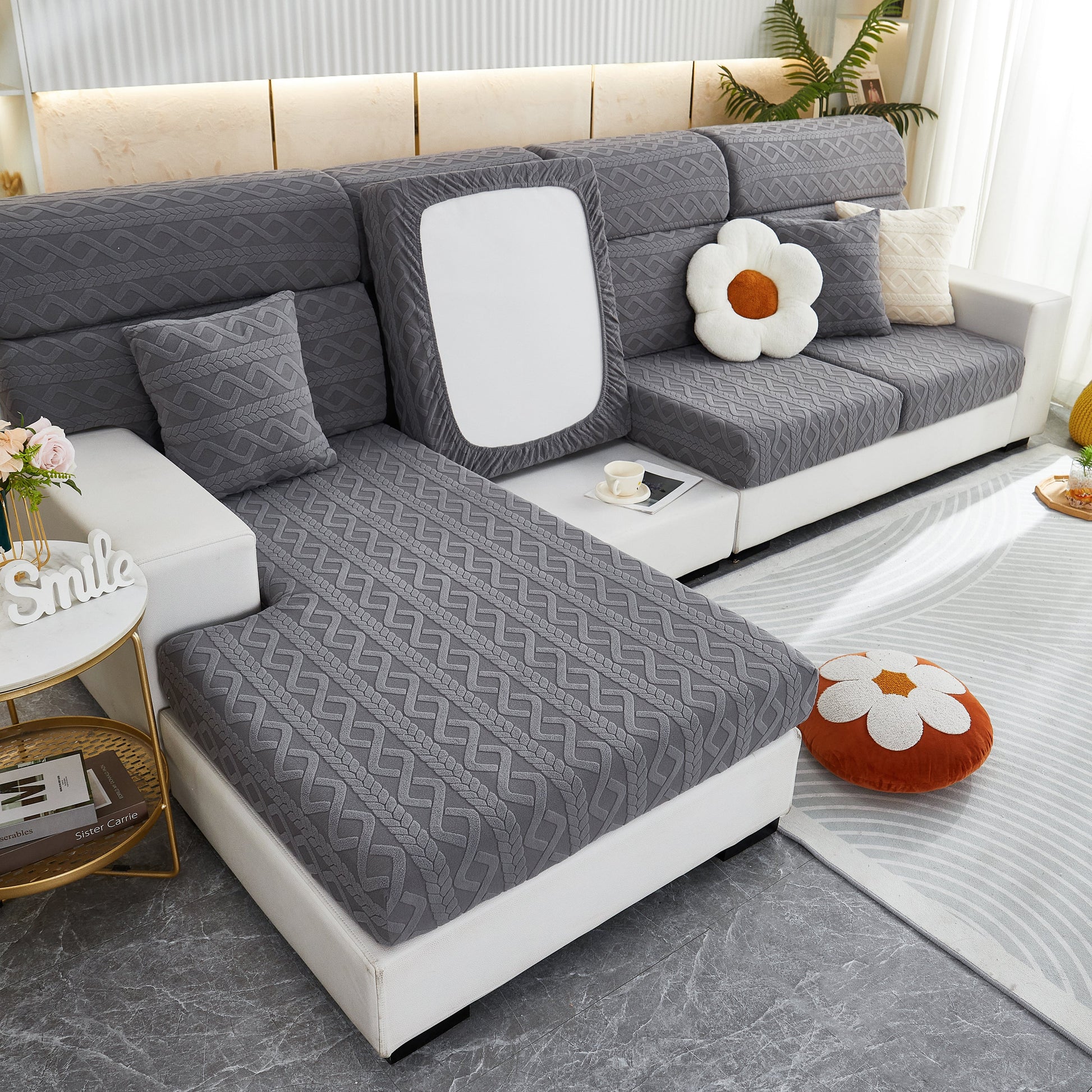 Stretch Couch Seat Cushion Covers, Sofa Slipcover Sofa Cover Soft Flexibility with Elastic Bottom in a modern living room
