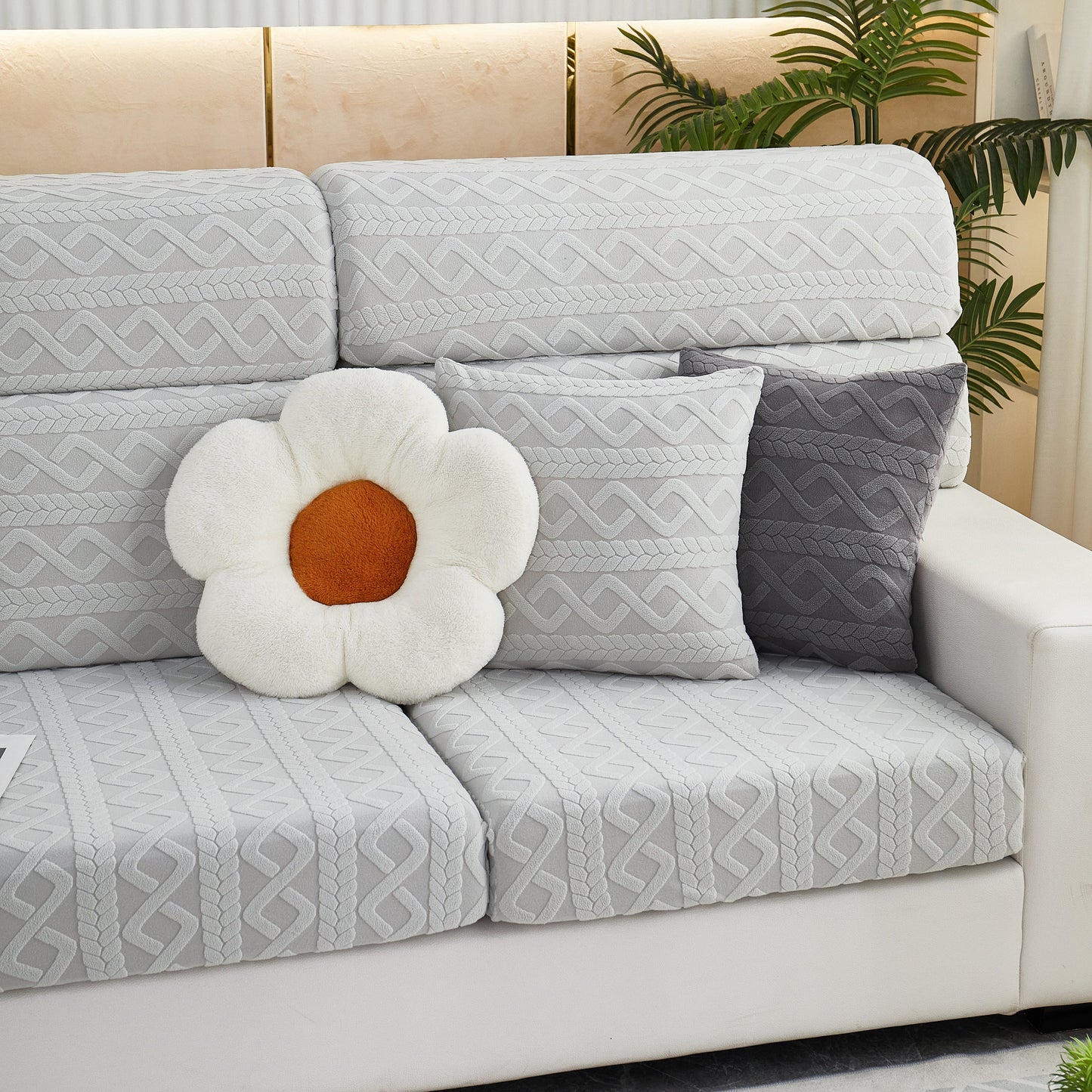 Stretch Couch Seat Cushion Covers, Sofa Slipcover Sofa Cover Soft Flexibility with Elastic Bottom on a modern sofa setup
