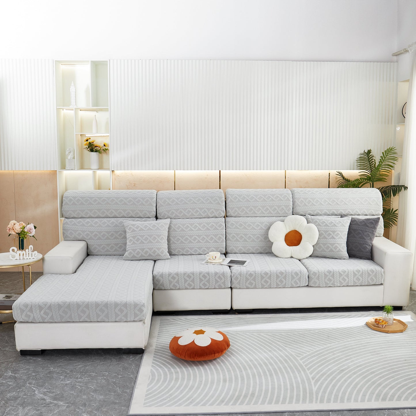 Stretch Couch Seat Cushion Covers, Sofa Slipcover Sofa Cover Soft Flexibility with Elastic Bottom on modern gray couch