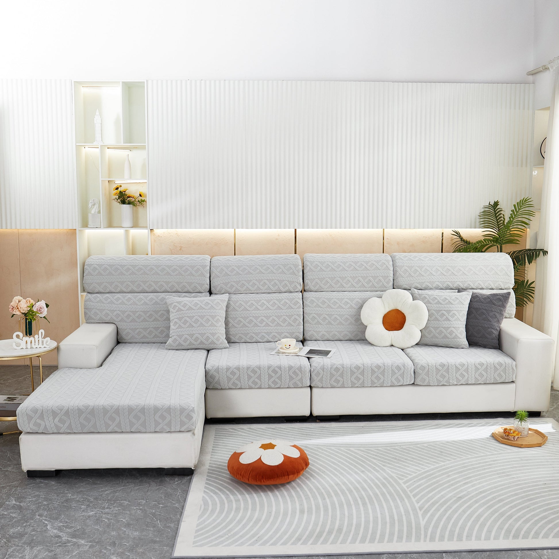 Stretch Couch Seat Cushion Covers, Sofa Slipcover Sofa Cover Soft Flexibility with Elastic Bottom on modern gray couch