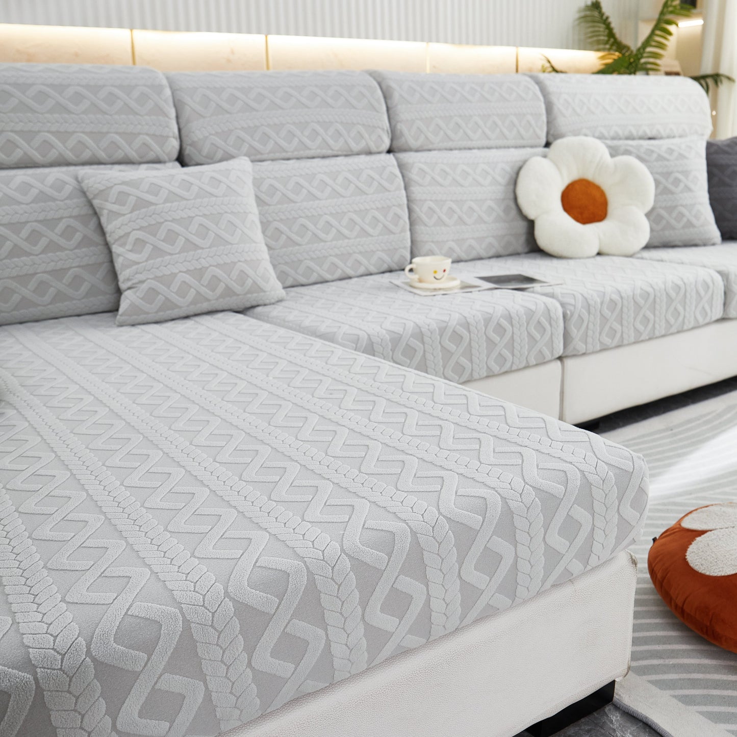 Stretch Couch Seat Cushion Covers, Sofa Slipcover Sofa Cover Soft Flexibility with Elastic Bottom in gray pattern