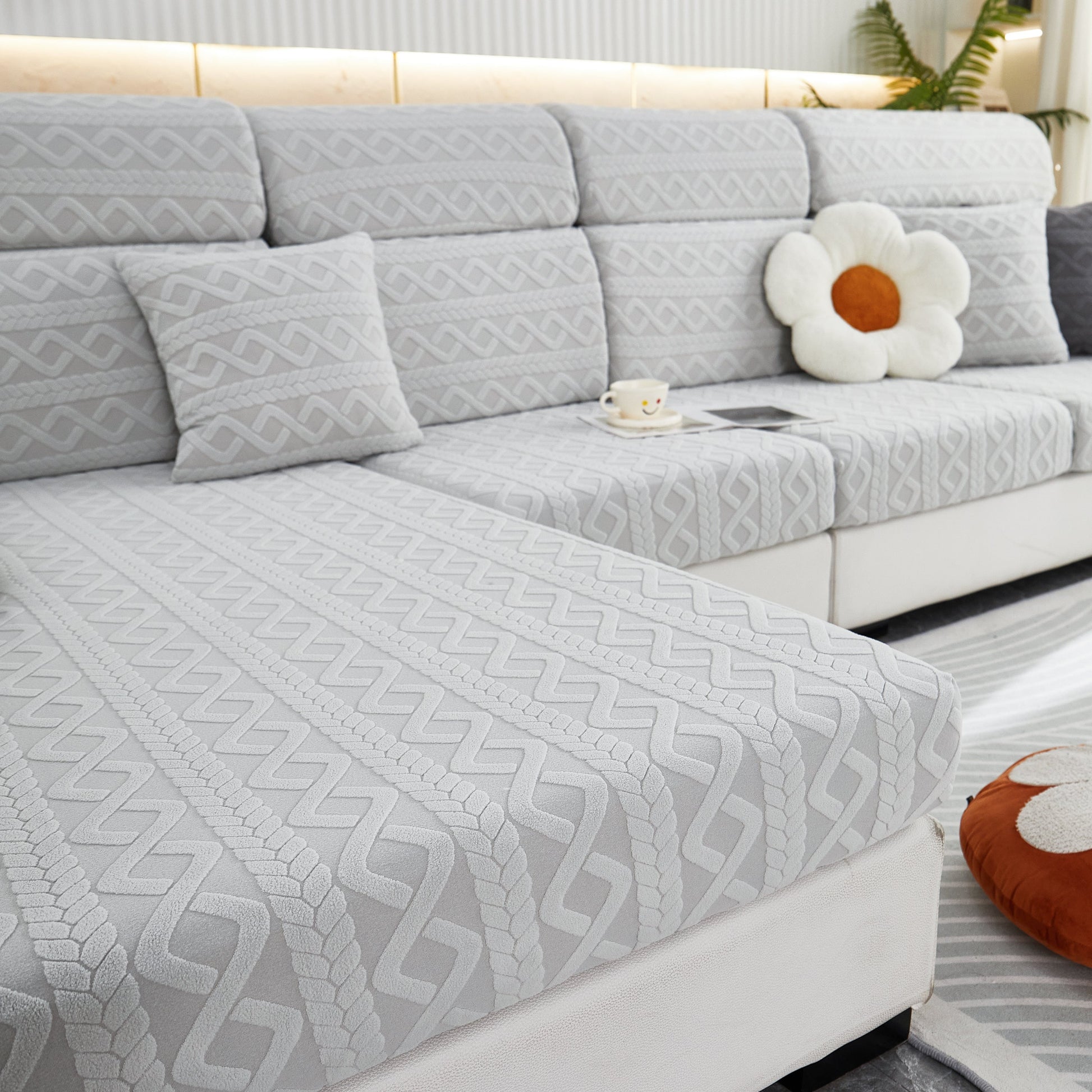Stretch Couch Seat Cushion Covers, Sofa Slipcover Sofa Cover Soft Flexibility with Elastic Bottom in gray pattern