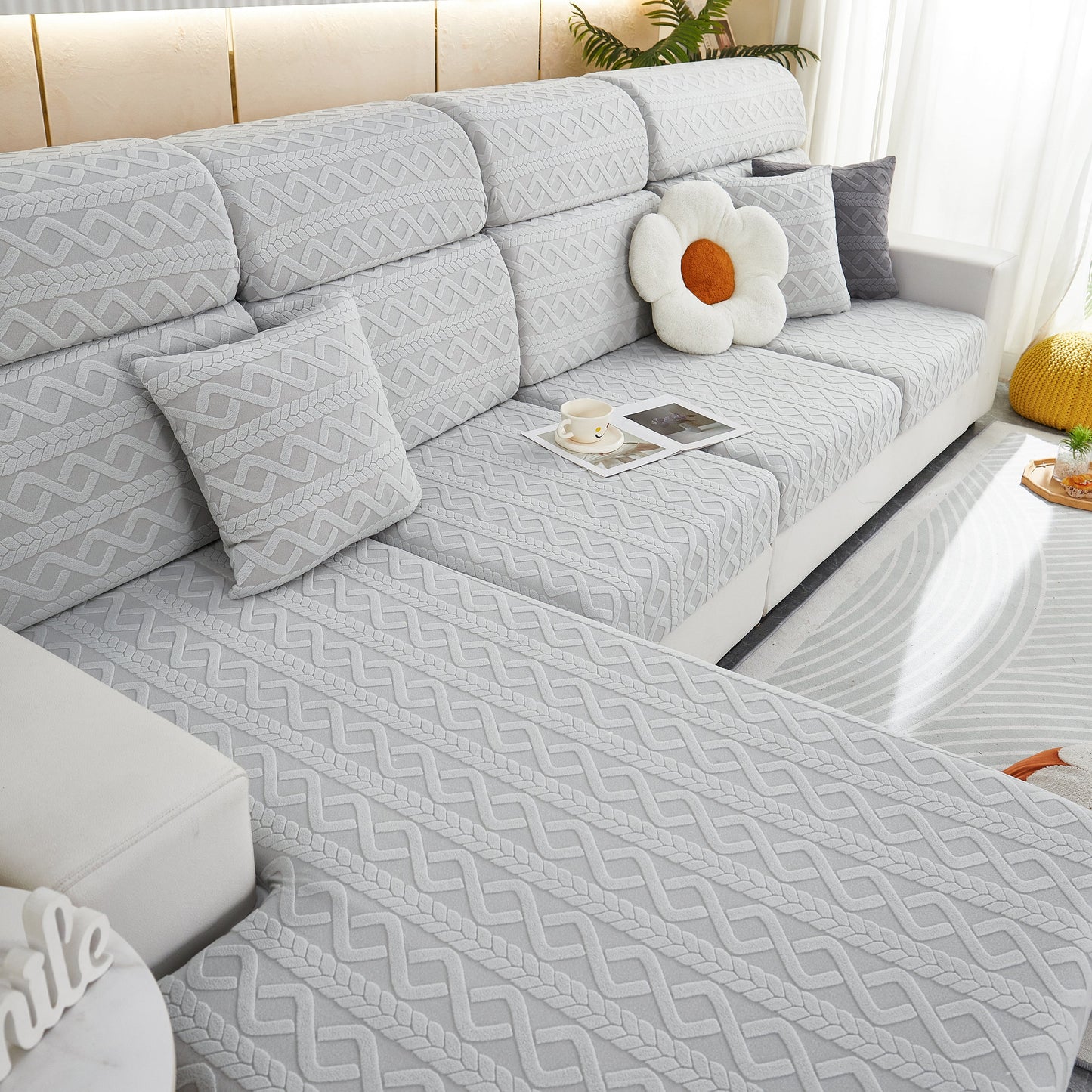 Stretch Couch Seat Cushion Covers, Sofa Slipcover Sofa Cover Soft Flexibility with Elastic Bottom in stylish gray pattern