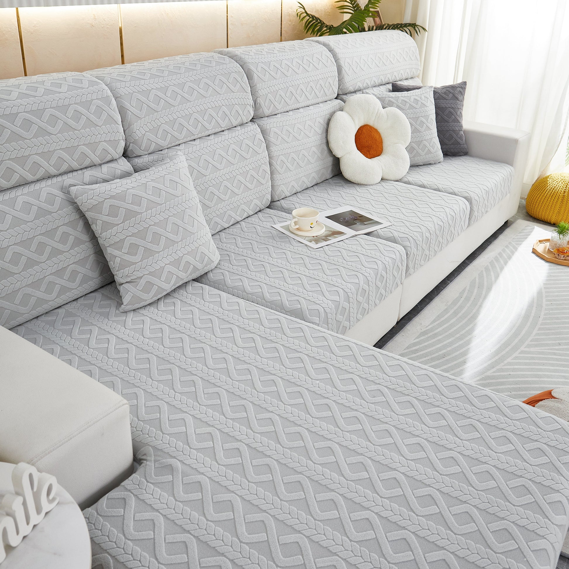 Stretch Couch Seat Cushion Covers, Sofa Slipcover Sofa Cover Soft Flexibility with Elastic Bottom in stylish gray pattern