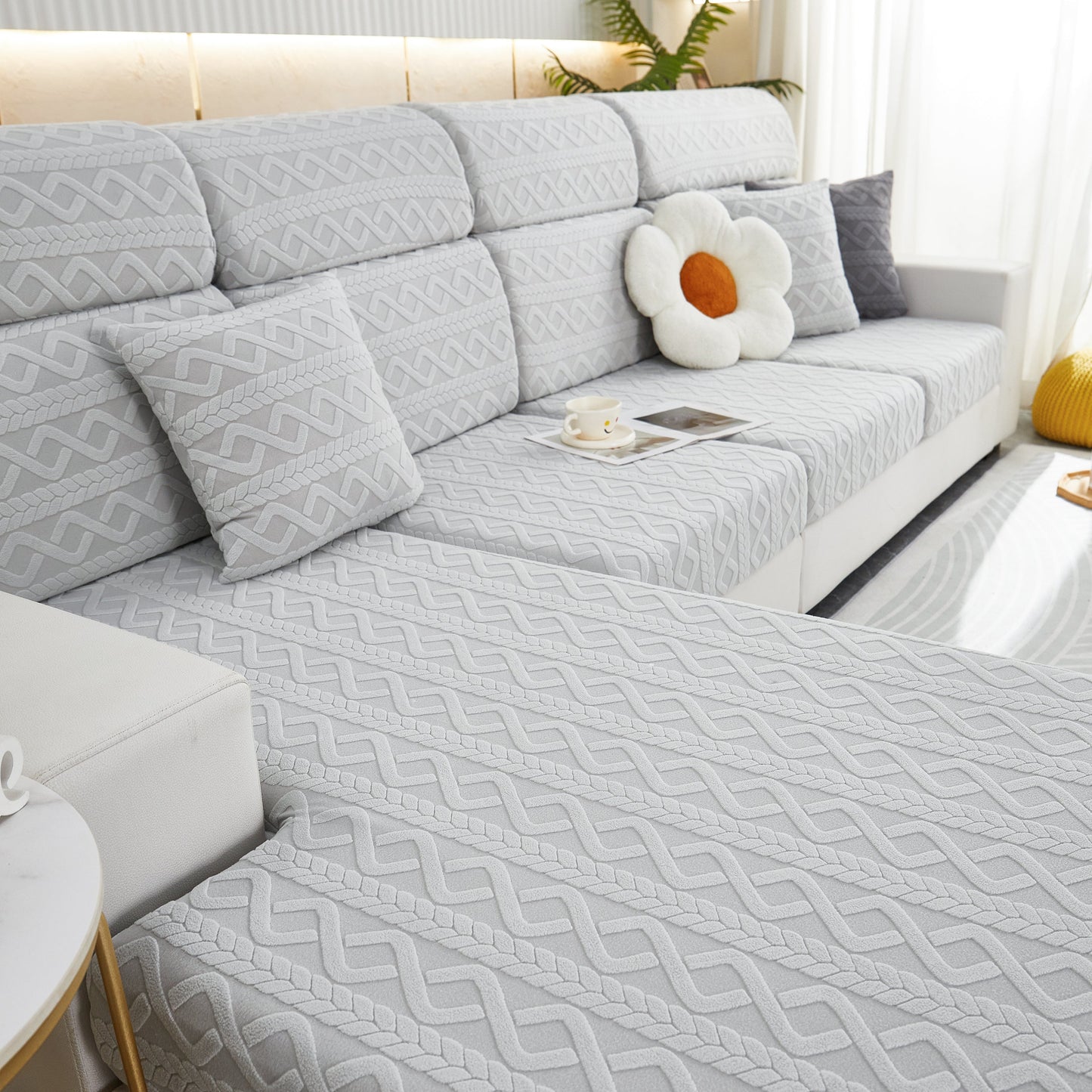Stretch Couch Seat Cushion Covers, Sofa Slipcover Sofa Cover Soft Flexibility with Elastic Bottom on modern sectional
