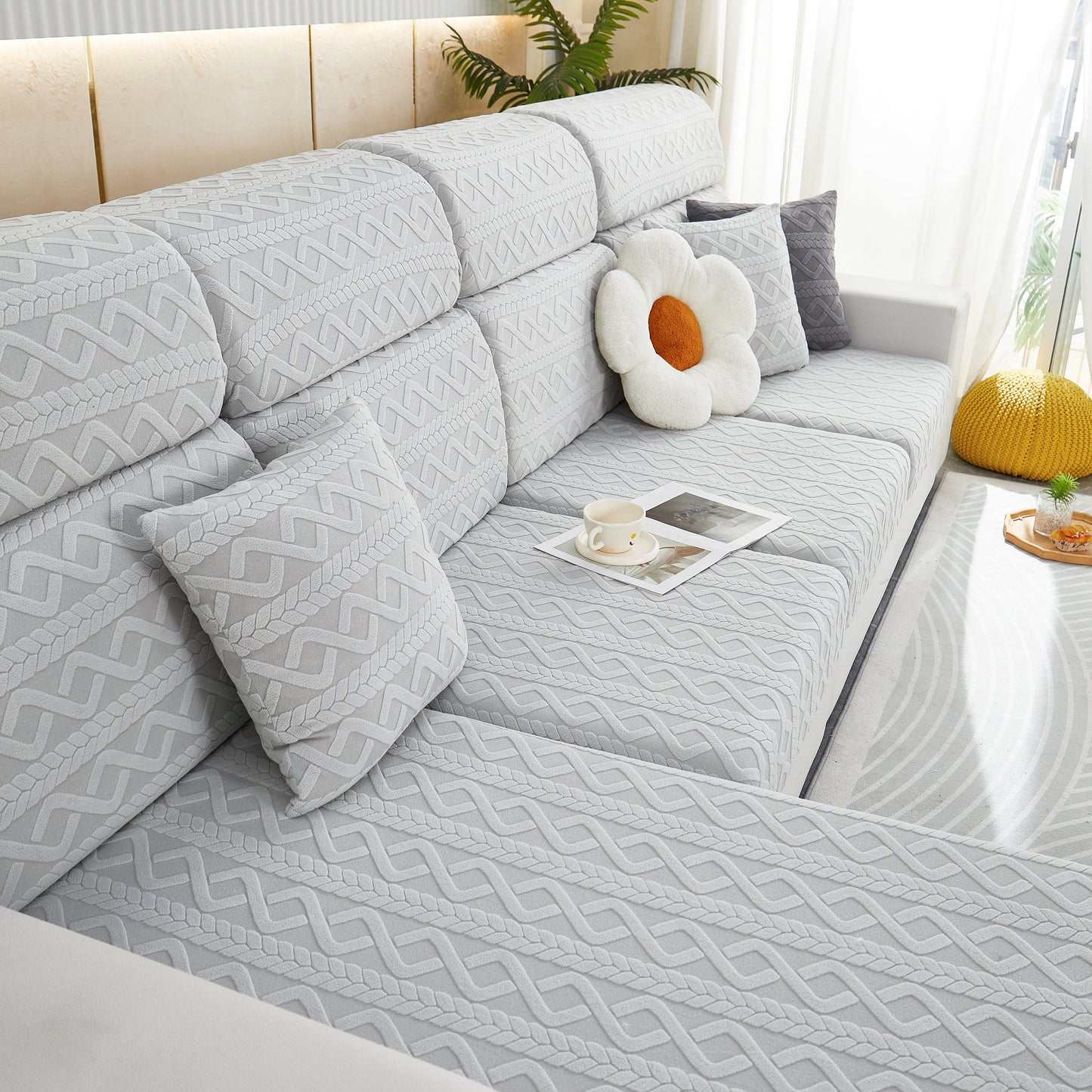 Modern living room featuring Stretch Couch Seat Cushion Covers, Sofa Slipcover Sofa Cover Soft Flexibility with Elastic Bottom in grey.
