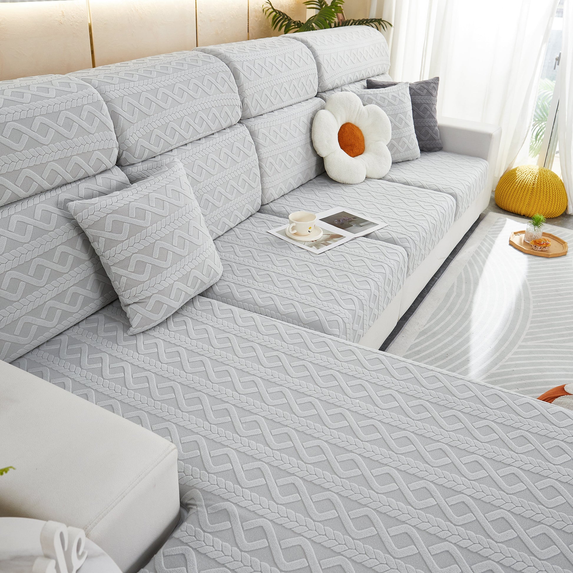 Stretch Couch Seat Cushion Covers, Sofa Slipcover Sofa Cover Soft Flexibility with Elastic Bottom on modern grey sofa