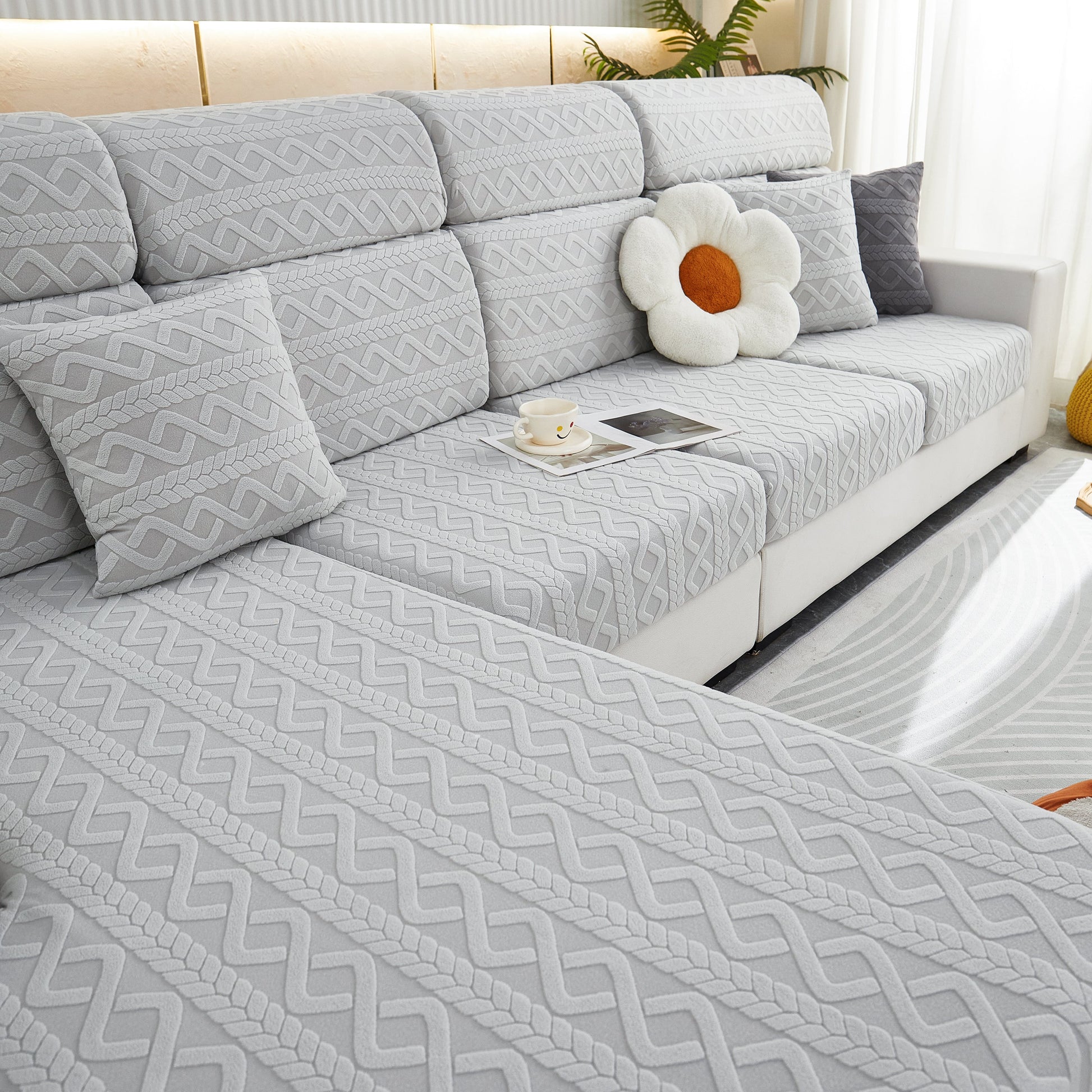Stretch Couch Seat Cushion Covers, Sofa Slipcover Sofa Cover Soft Flexibility with Elastic Bottom in modern living room.