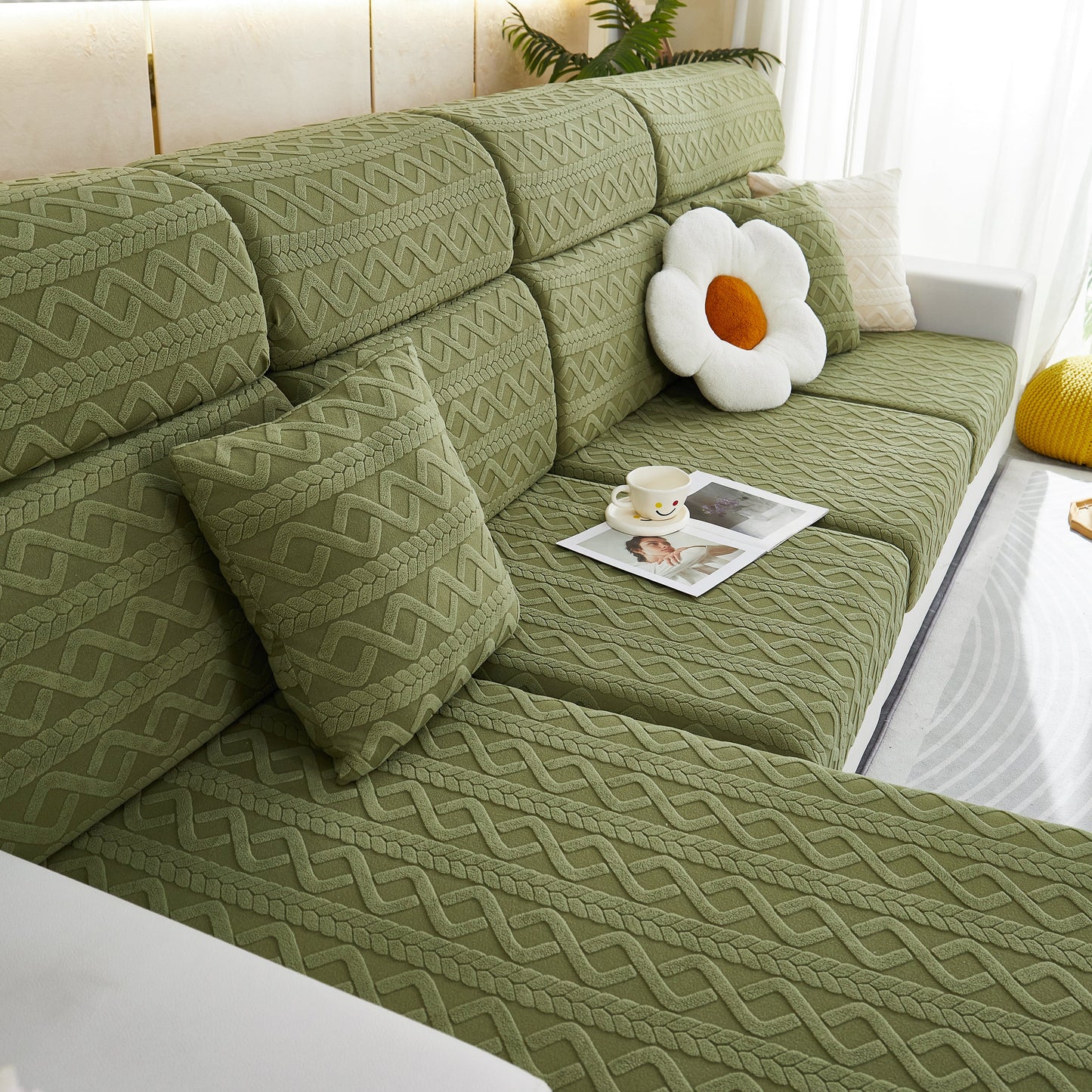 Stretch Couch Seat Cushion Covers, Sofa Slipcover Sofa Cover Soft Flexibility with Elastic Bottom in a stylish living room setup