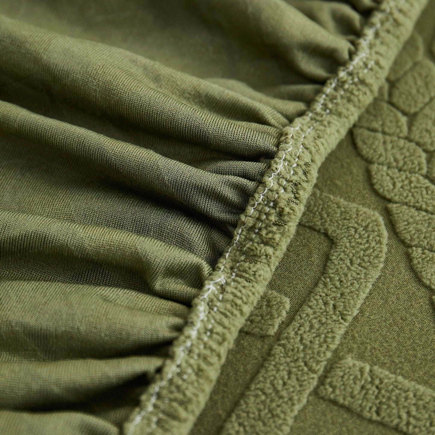 Close-up of Stretch Couch Seat Cushion Covers, Sofa Slipcover Sofa Cover Soft Flexibility with Elastic Bottom in green fabric