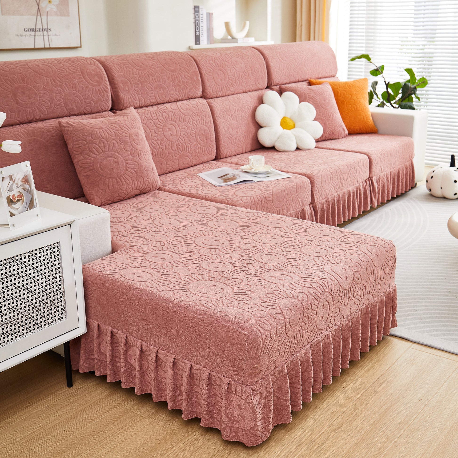 Sofa Seat Cover, Sunflower Patterned Elastic Skirted Couch Cushion Covers for 1/2/3/4-Seater Sofas in modern living room decor