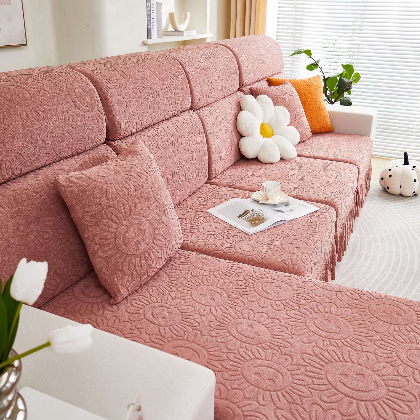 Sofa Seat Cover, Sunflower Patterned Elastic Skirted Couch Cushion Covers for 1/2/3/4-Seater Sofas, stylish living room decor