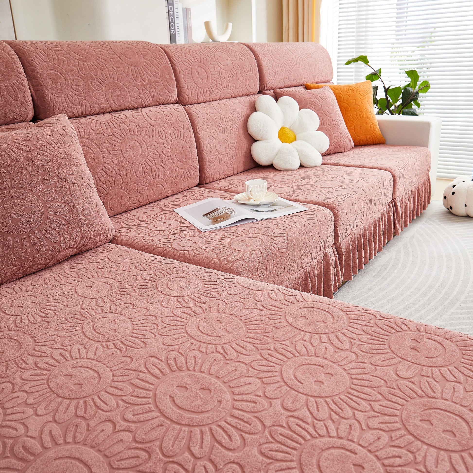 Sofa Seat Cover, Sunflower Patterned Elastic Skirted Couch Cushion Covers for 1/2/3/4-Seater Sofas enhancing living room decor