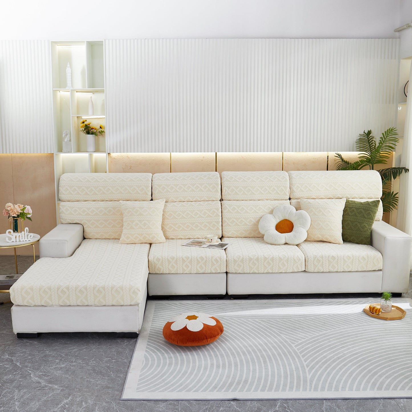 Stretch Couch Seat Cushion Covers, Sofa Slipcover Sofa Cover Soft Flexibility with Elastic Bottom in a modern living room setting