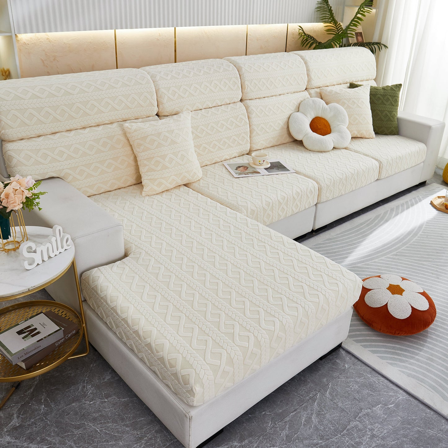 Stretch Couch Seat Cushion Covers, Sofa Slipcover Sofa Cover Soft Flexibility with Elastic Bottom on modern living room sofa