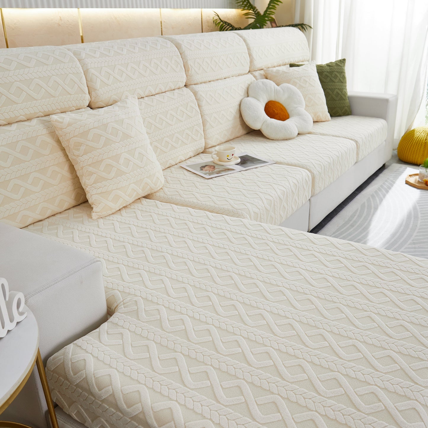 Stretch Couch Seat Cushion Covers, Sofa Slipcover Sofa Cover Soft Flexibility with Elastic Bottom in cozy living room setting