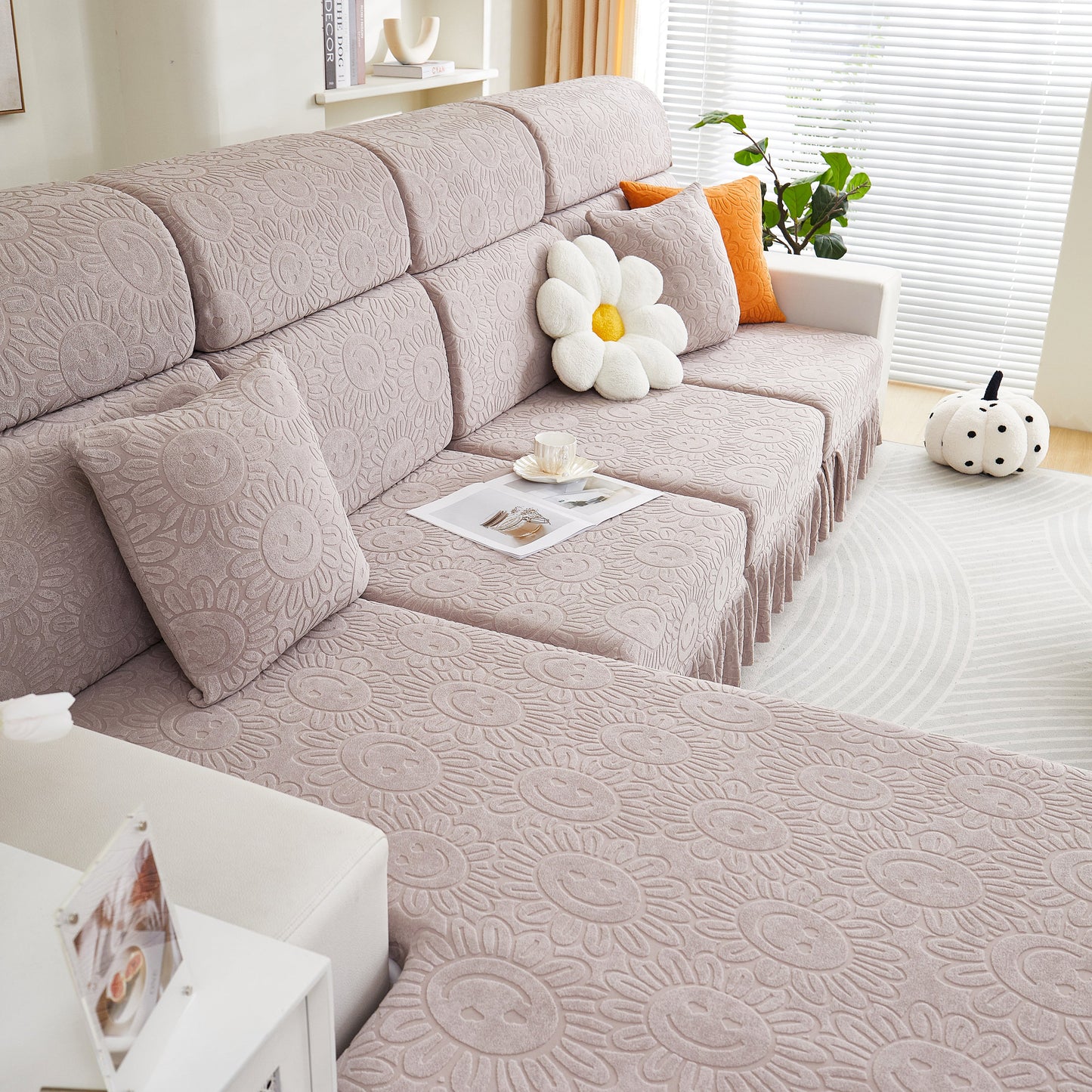 Sofa Seat Cover, Sunflower Patterned Elastic Skirted Couch Cushion Covers for 1/2/3/4-Seater Sofas, stylish living room decor