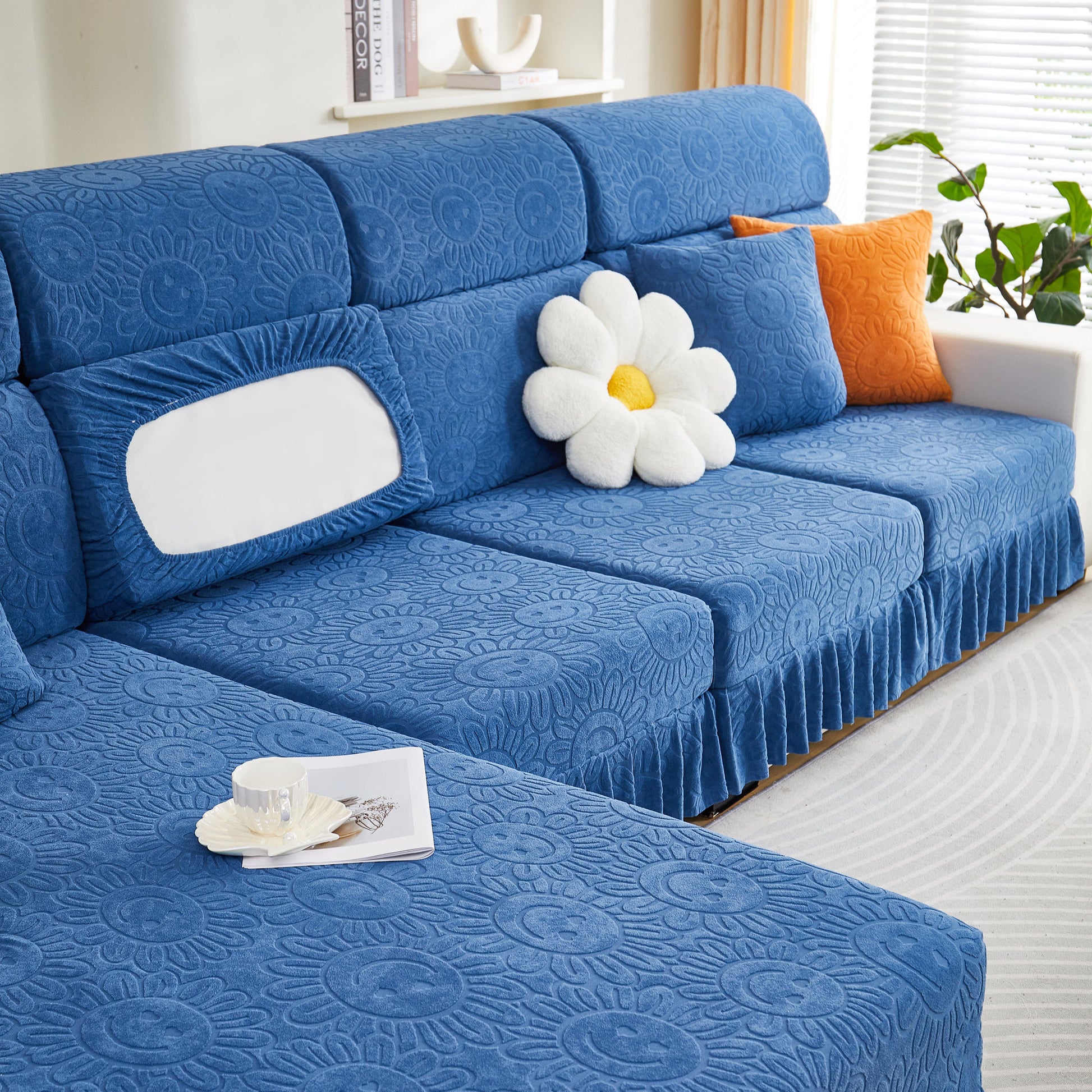 Sofa Seat Cover, Sunflower Patterned Elastic Skirted Couch Cushion Covers for 1/2/3/4-Seater Sofas in stylish living room