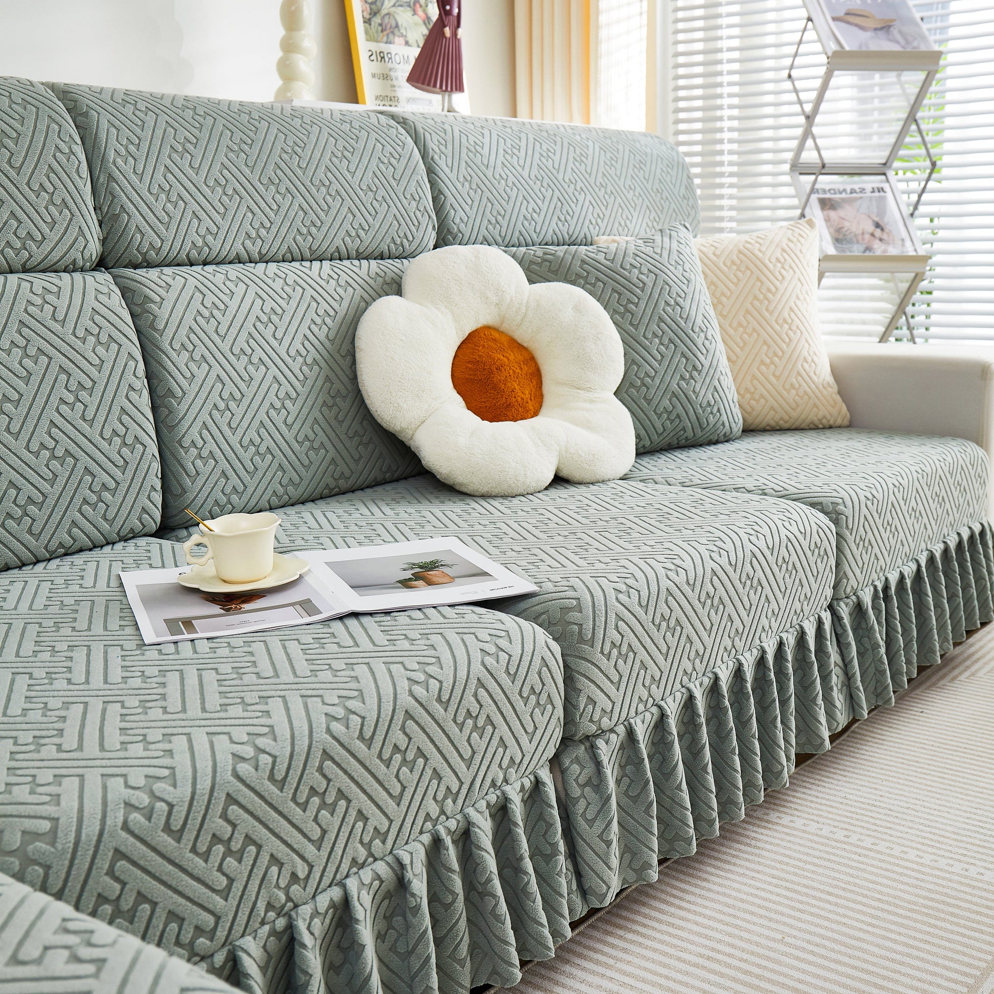 Stretch Sofa Covers with Skirt for Couch Seat and Cushion, Chaise, Sectional, 1/2/3/4 Seater Sofas in stylish living room