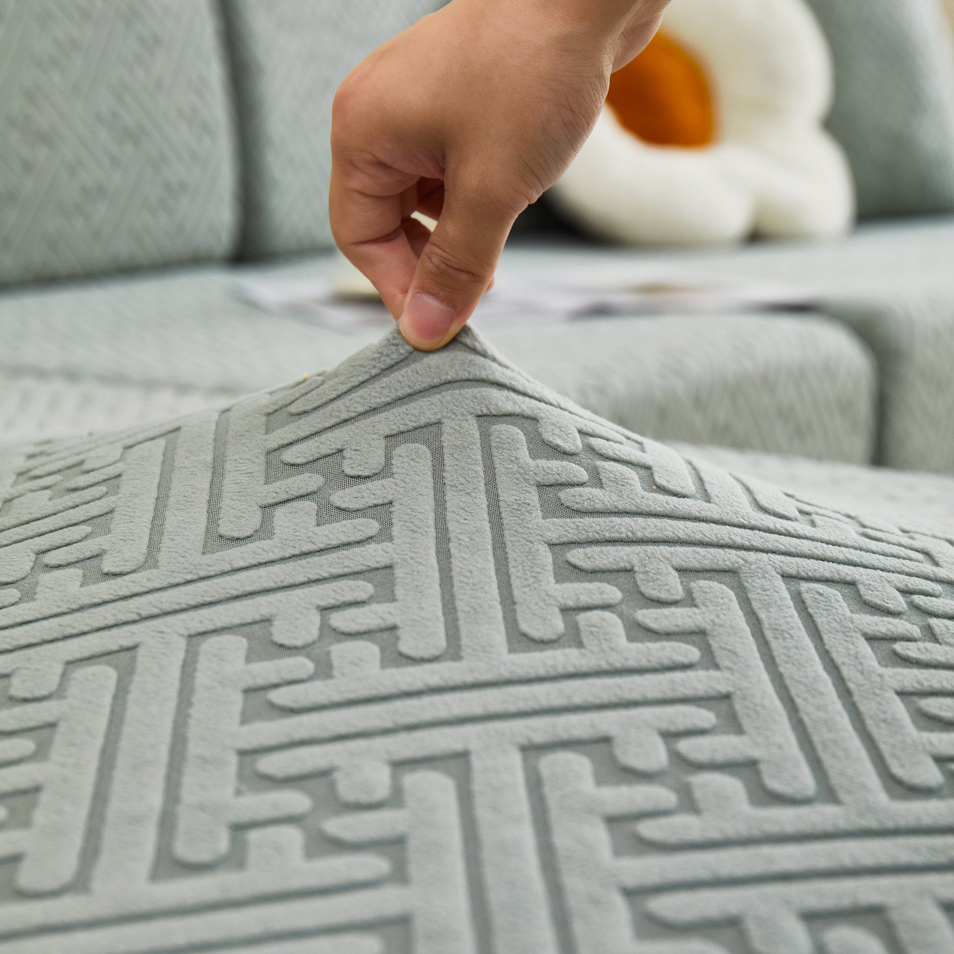 Close-up of high-quality stretch fabric used in Stretch Sofa Covers with Skirt for Couch Seat and Cushion, Chaise, Sectional, 1/2/3/4 Seater Sofas