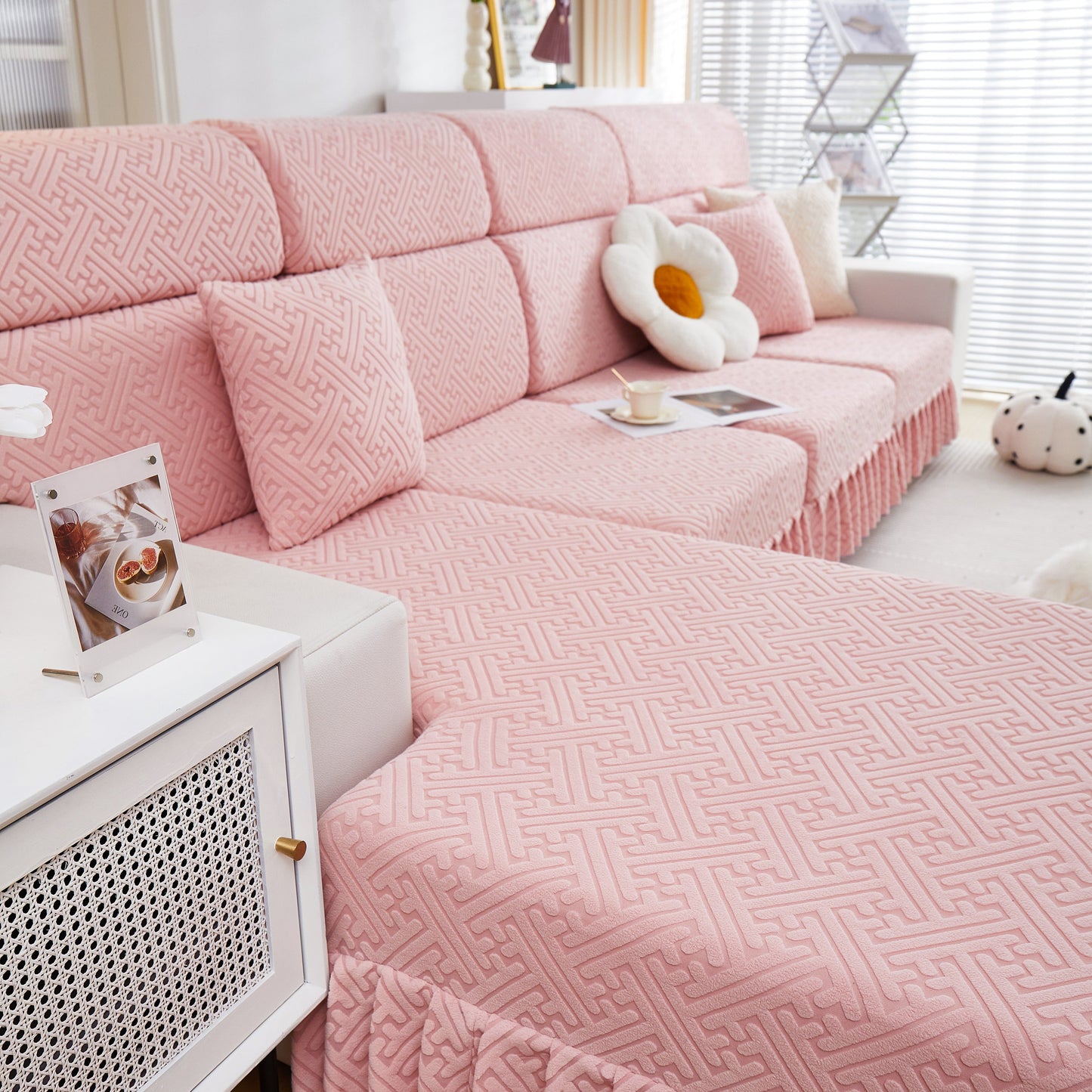 Stretch Sofa Covers with Skirt for Couch Seat and Cushion, Chaise, Sectional, 1/2/3/4 Seater Sofas in a stylish living room