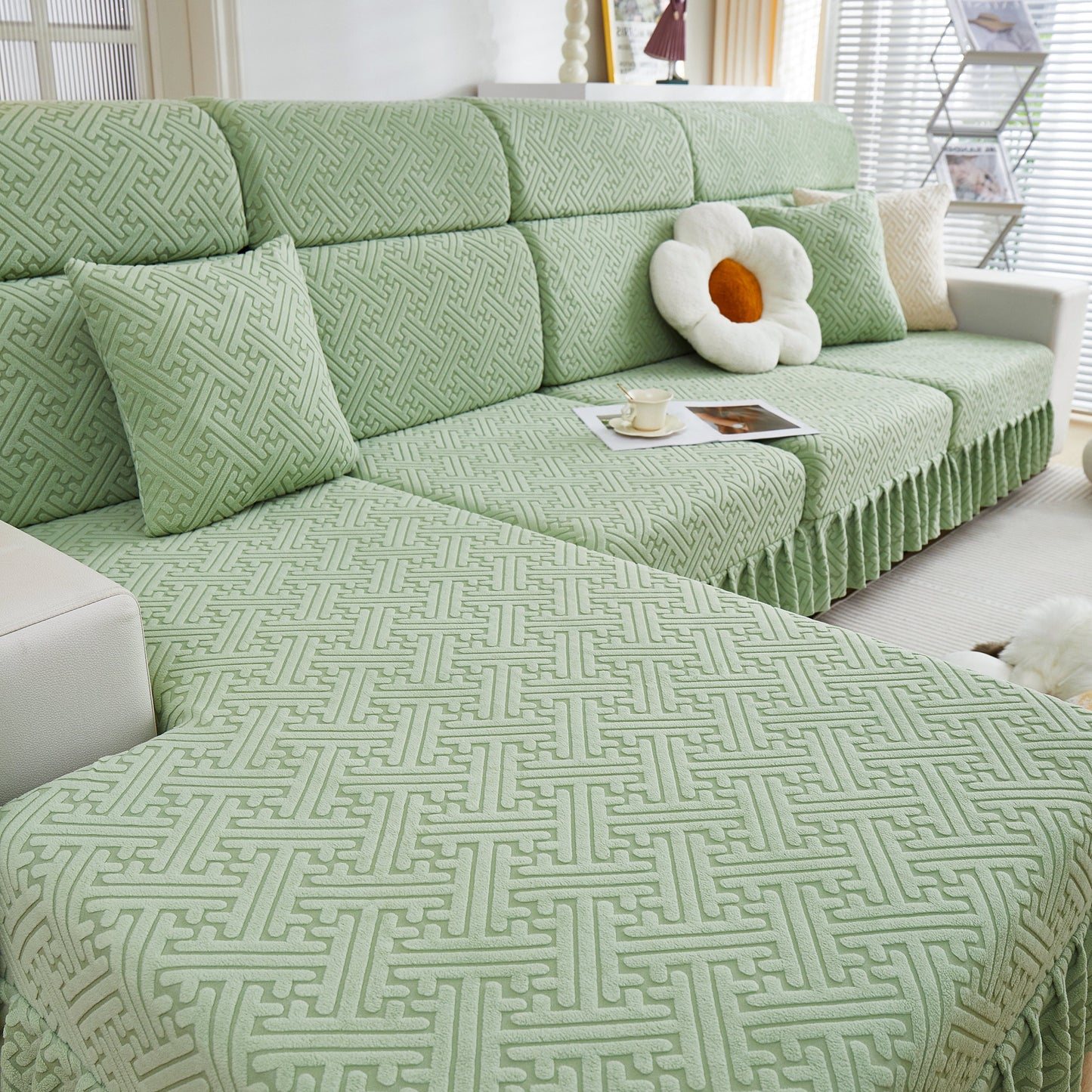 Stretch Sofa Covers with Skirt for Couch Seat and Cushion, Chaise, Sectional, 1/2/3/4 Seater Sofas in a stylish living room