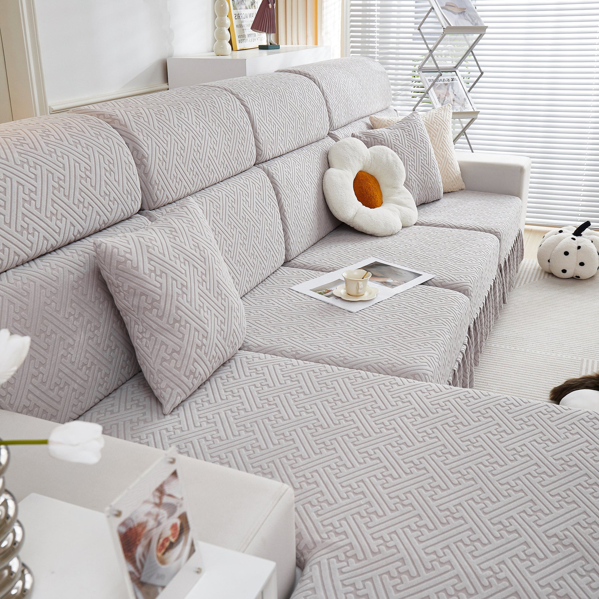 Stretch Sofa Covers with Skirt for Couch Seat and Cushion, Chaise, Sectional, 1/2/3/4 Seater Sofas on modern sofa