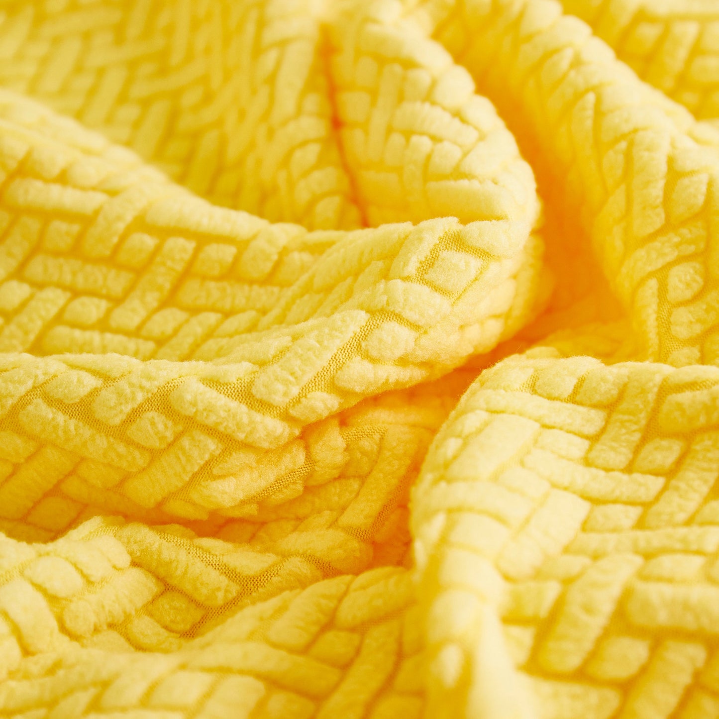 Close-up of premium yellow polar fleece fabric texture used in Tailored Sofa Cushion Covers Stretch Couch Seat Covers with Skirt