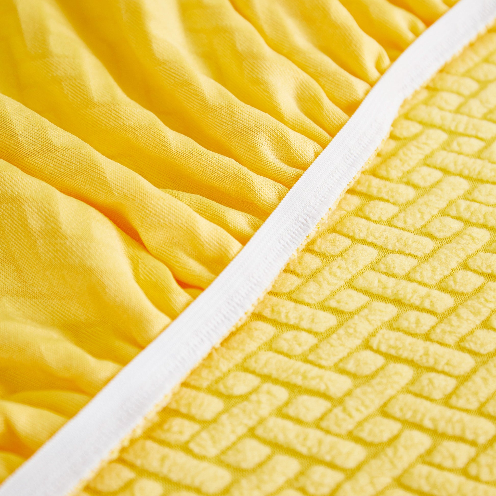 Tailored Sofa Cushion Covers Stretch Couch Seat Covers with Skirt for Sectional Sofas, detailed in yellow premium polar fleece fabric