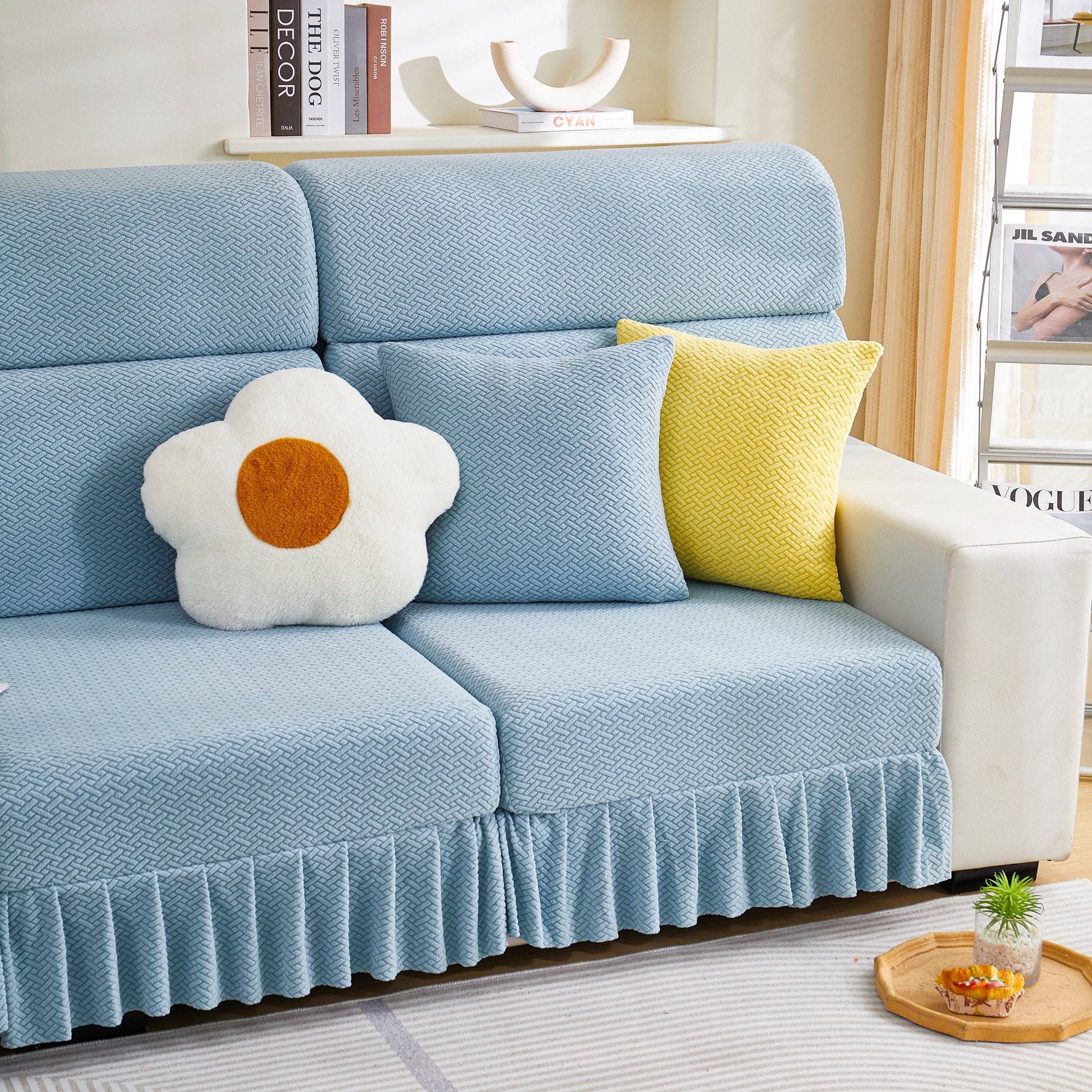 Tailored Sofa Cushion Covers Stretch Couch Seat Covers with Skirt for Sectional Sofas in living room setting