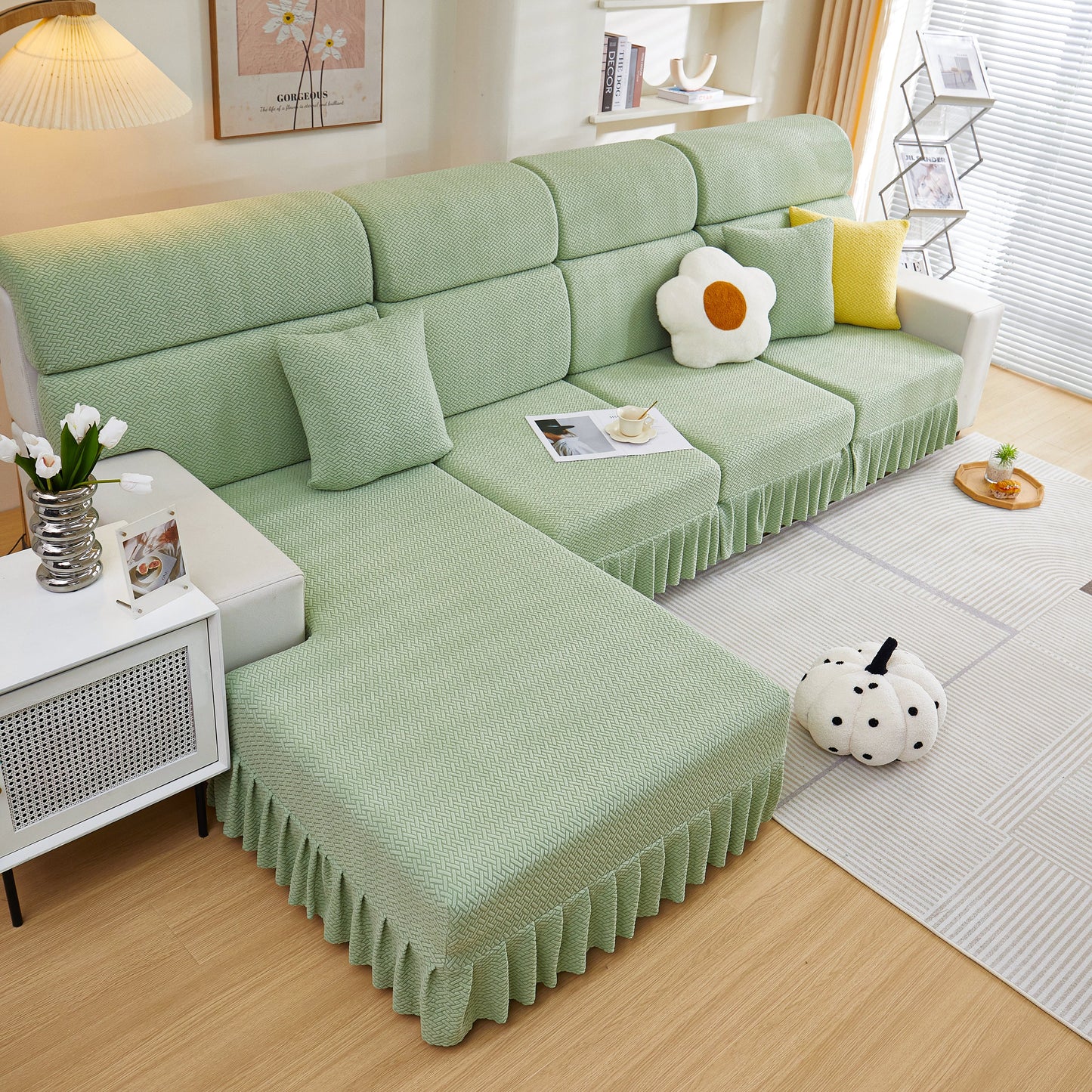 Tailored Sofa Cushion Covers Stretch Couch Seat Covers with Skirt for Sectional Sofas in stylish living room