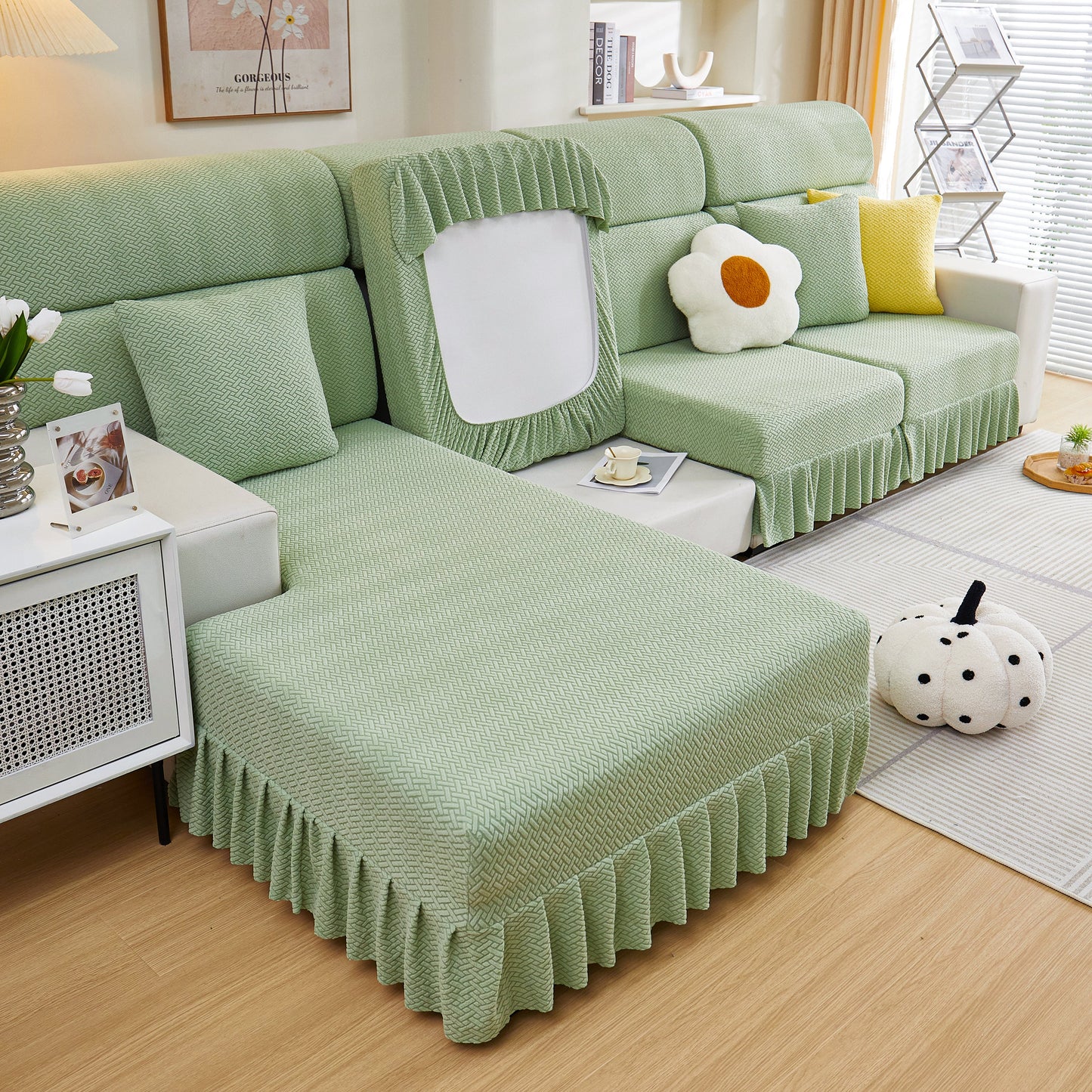 Tailored Sofa Cushion Covers Stretch Couch Seat Covers with Skirt for Sectional Sofas in elegant living room