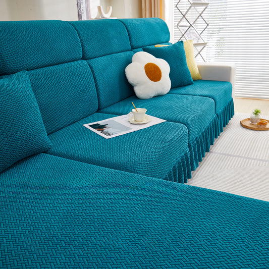 Tailored Sofa Cushion Covers Stretch Couch Seat Covers with Skirt for Sectional Sofas in teal color