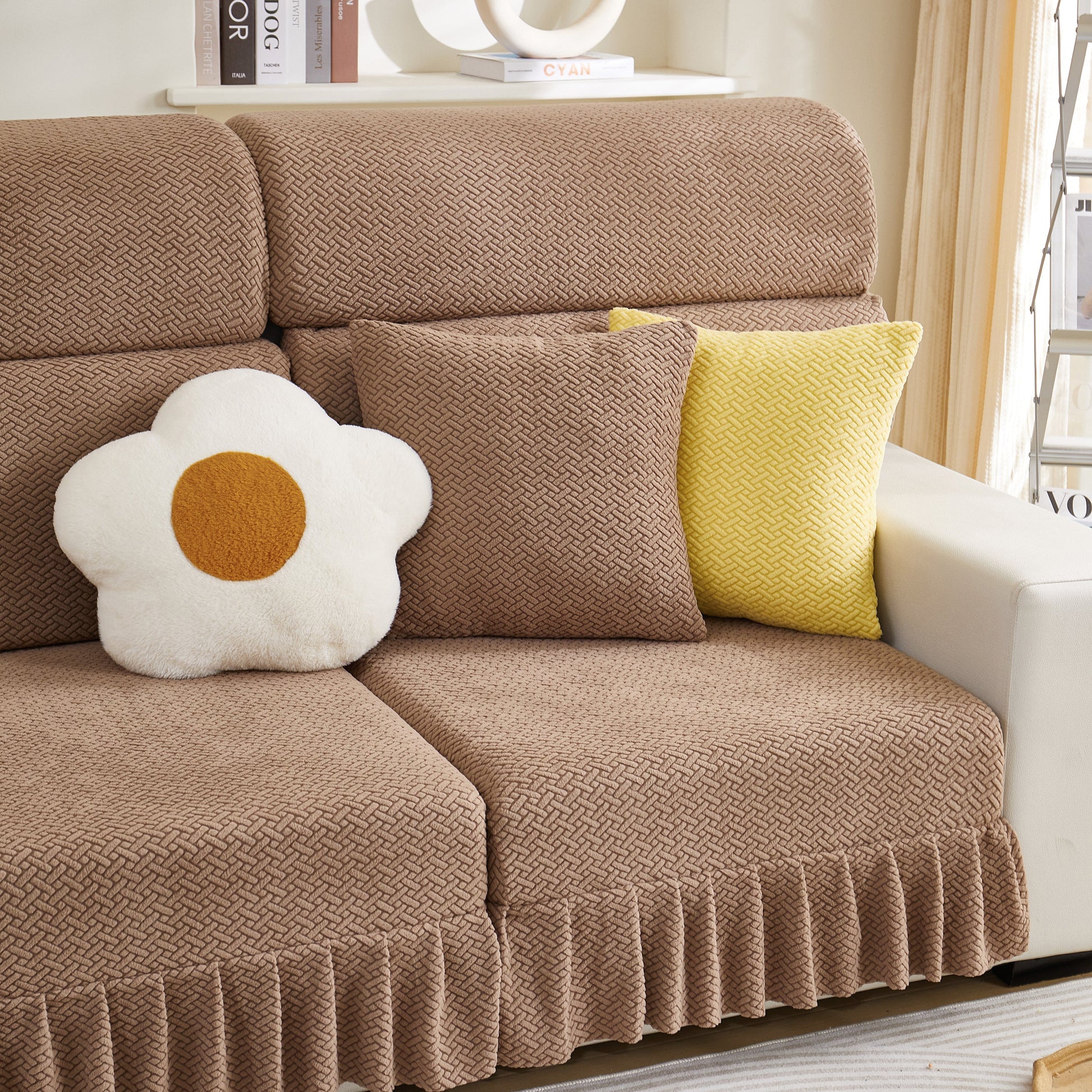 Tailored Sofa Cushion Covers Stretch Couch Seat Covers with Skirt for Sectional Sofas in a living room setting