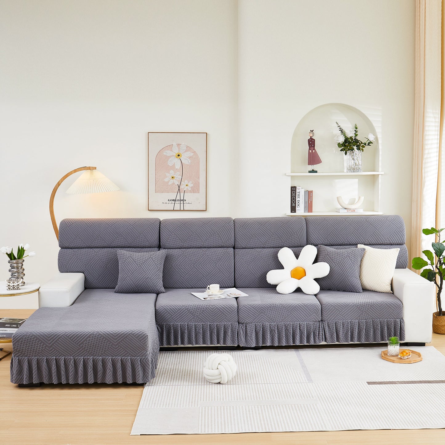 Stretch Sofa Covers for Couch Seats and Cushions, Suitable for 1/2/3/4/L Seater Sofas and Couches, elegant living room setting