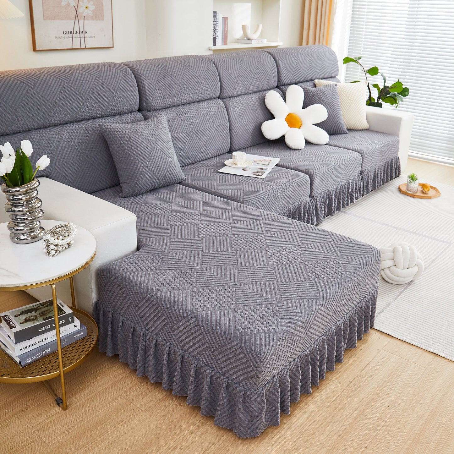 Stretch Sofa Covers for Couch Seats and Cushions, Suitable for 1/2/3/4/L Seater Sofas and Couches in stylish living room setting