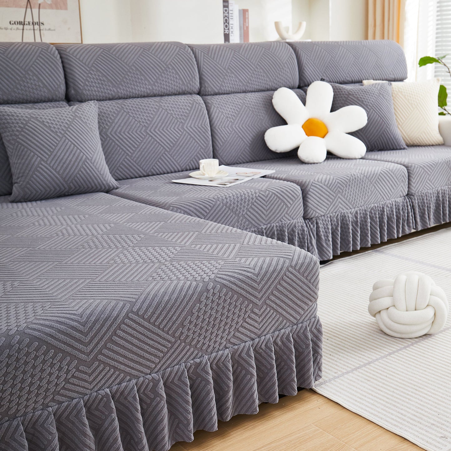 Stretch Sofa Covers for Couch Seats and Cushions, Suitable for 1/2/3/4/L Seater Sofas and Couches with Stylish Skirt