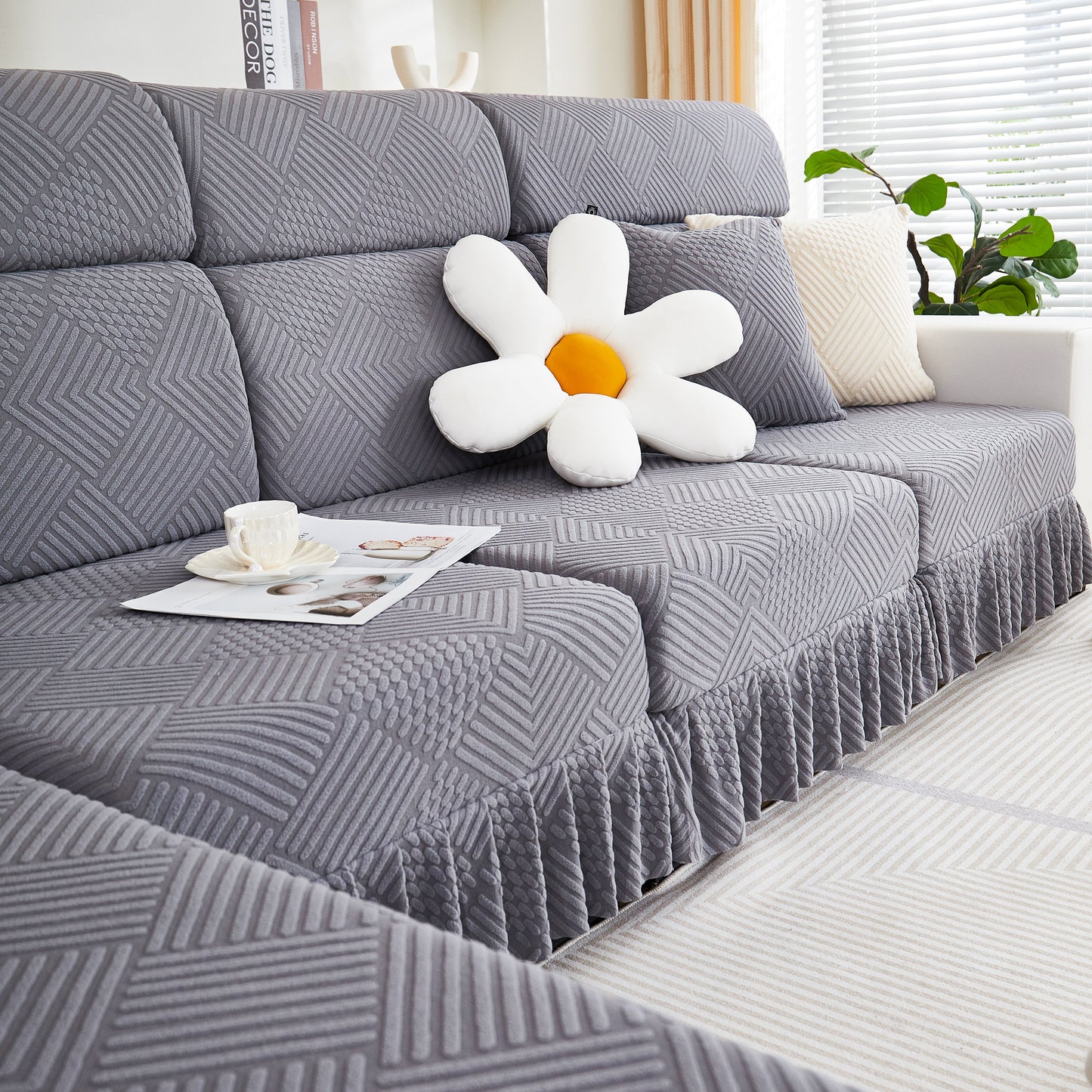 Stretch Sofa Covers for Couch Seats and Cushions, Suitable for 1/2/3/4/L Seater Sofas and Couches with stylish skirt design