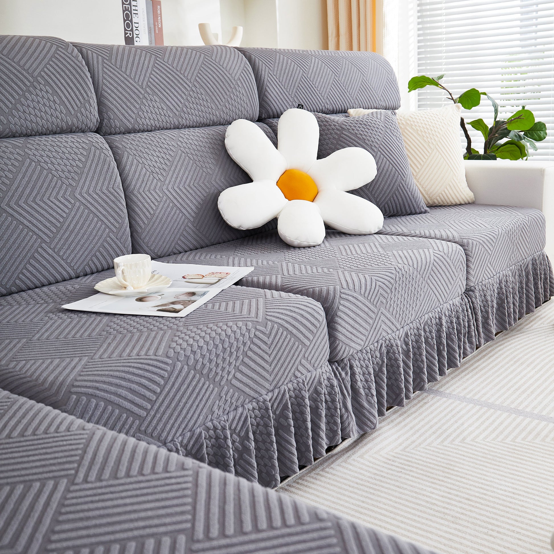 Stretch Sofa Covers for Couch Seats and Cushions, Suitable for 1/2/3/4/L Seater Sofas and Couches with stylish skirt design