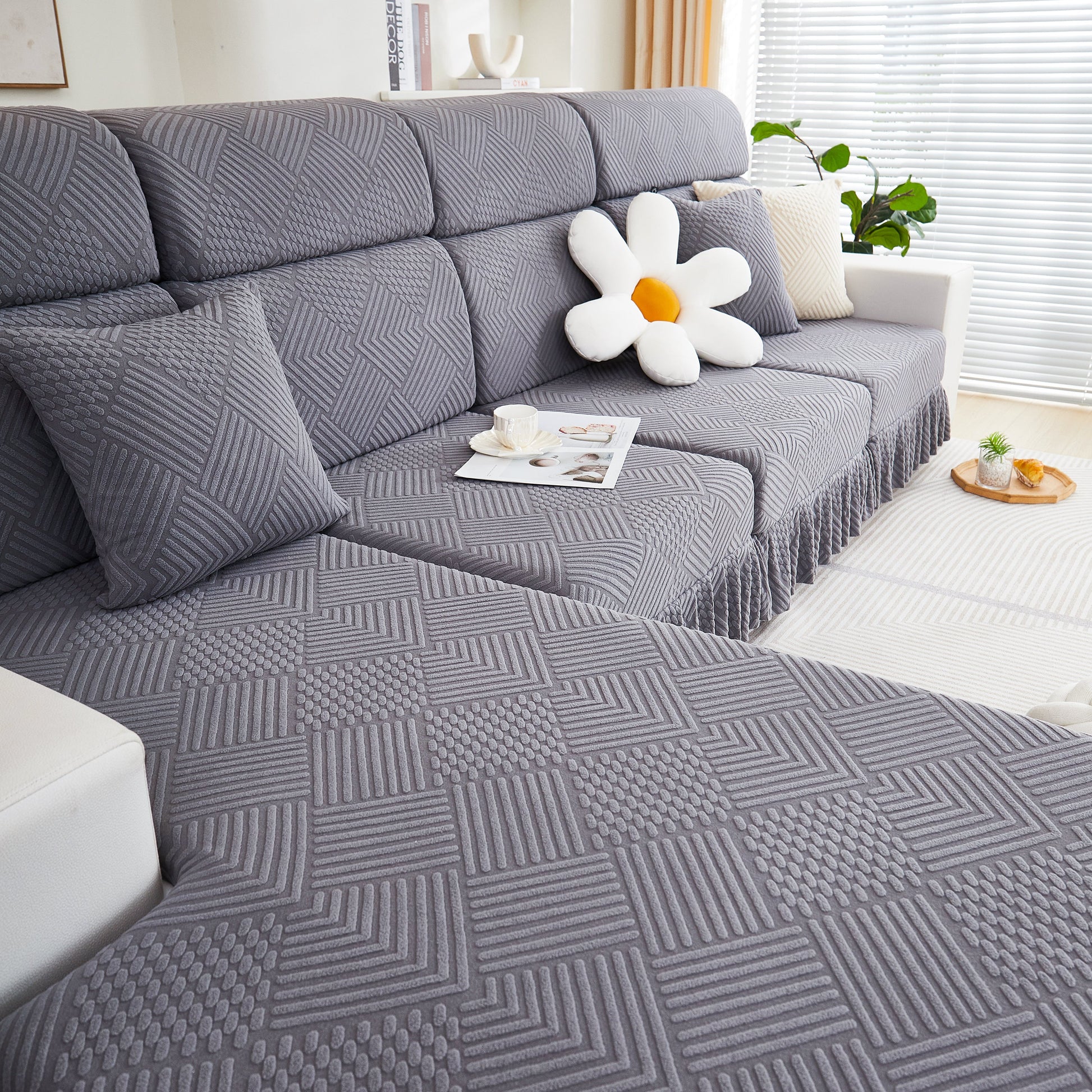 Stretch Sofa Covers for Couch Seats and Cushions, Suitable for 1/2/3/4/L Seater Sofas and Couches, stylish gray design, cozy living room